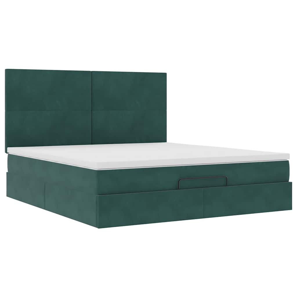 Ottoman sengeramme med madrasser mørkegrønn 180x200cm fløyel