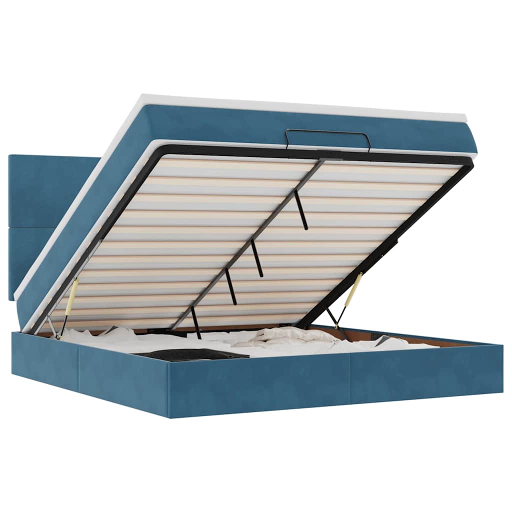 Ottoman sengeramme med madrasser mørkeblå 180x200cm fløyel