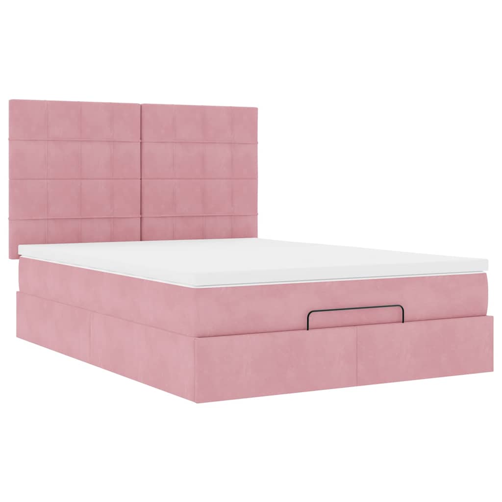 Ottoman sengeramme med madrasser rosa 140x190cm fløyel