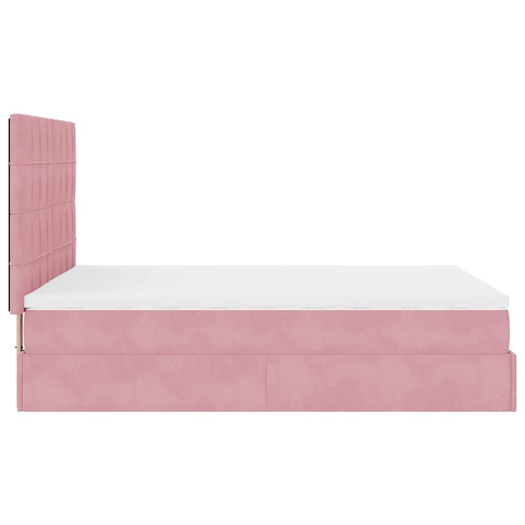 Ottoman sengeramme med madrasser rosa 140x190cm fløyel