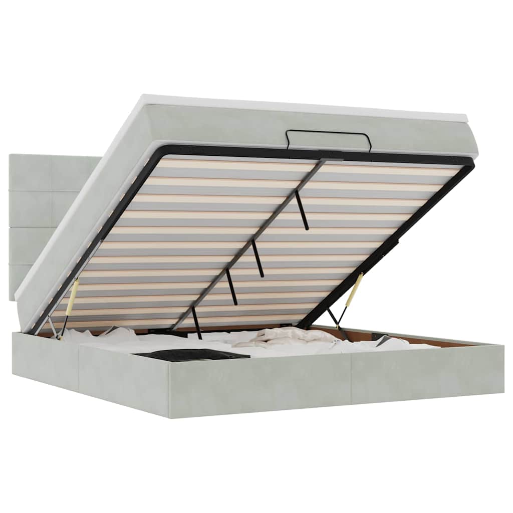 Ottoman sengeramme med madrasser lysegrå 160x200cm fløyel