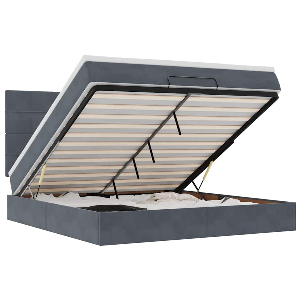 Ottoman sengeramme med madrasser mørkegrå 160x200cm fløyel