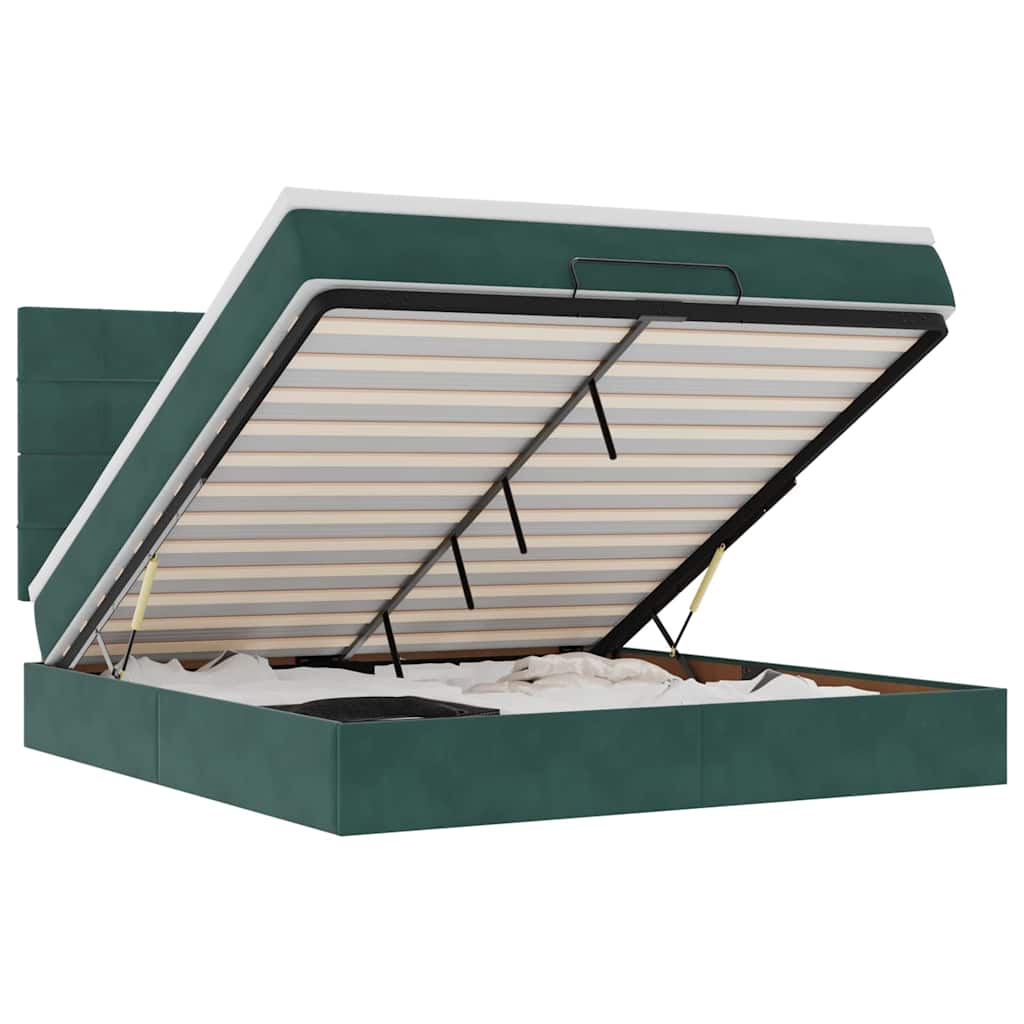Ottoman sengeramme med madrasser mørkegrønn 160x200cm fløyel