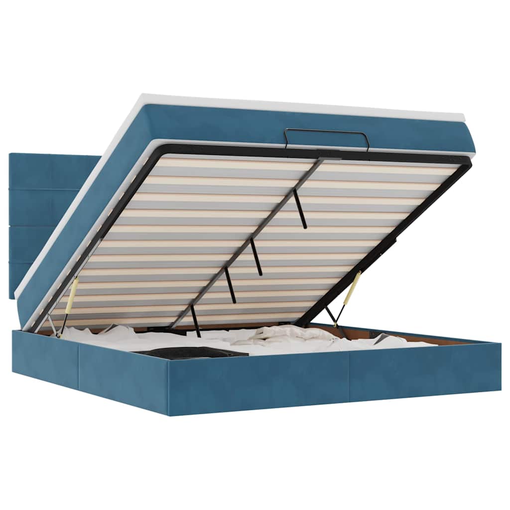 Ottoman sengeramme med madrasser mørkeblå 160x200cm fløyel