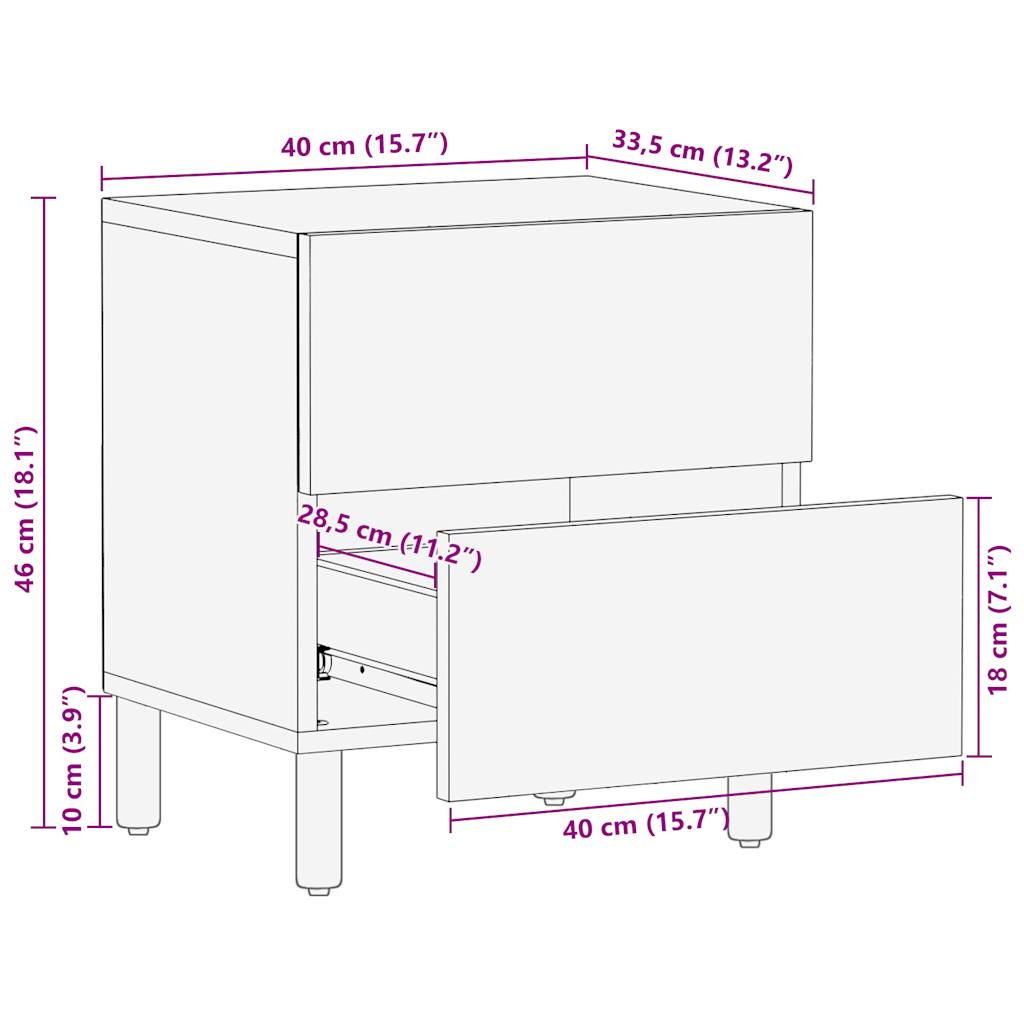 Nattbord svart 40x33,5x46 cm grovt heltre mangotre