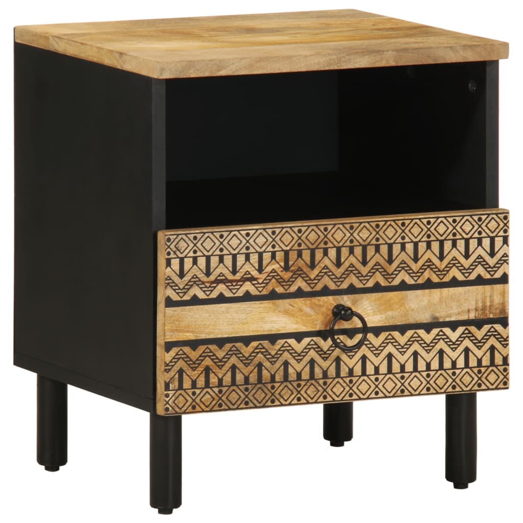 Nattbord svart 40x33x46 cm grovt heltre mangotre