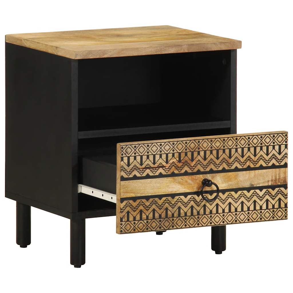 Nattbord svart 40x33x46 cm grovt heltre mangotre