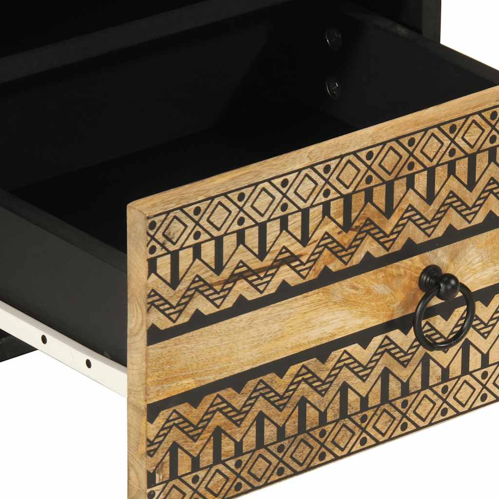 Nattbord svart 40x33x46 cm grovt heltre mangotre