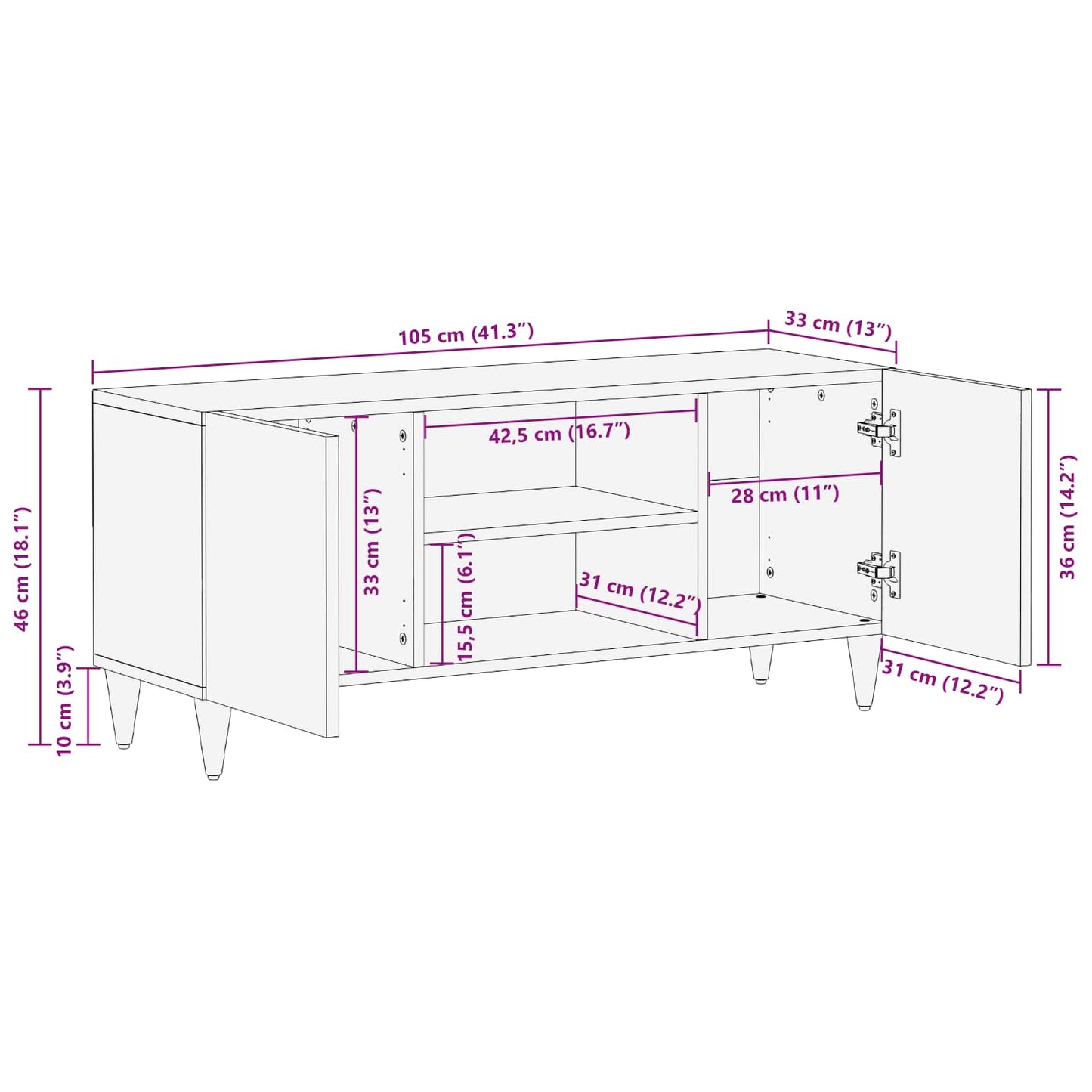 Oppbevaringsskap Flerfarget 105 x 33,5 x 46 cm Massiv mango tre