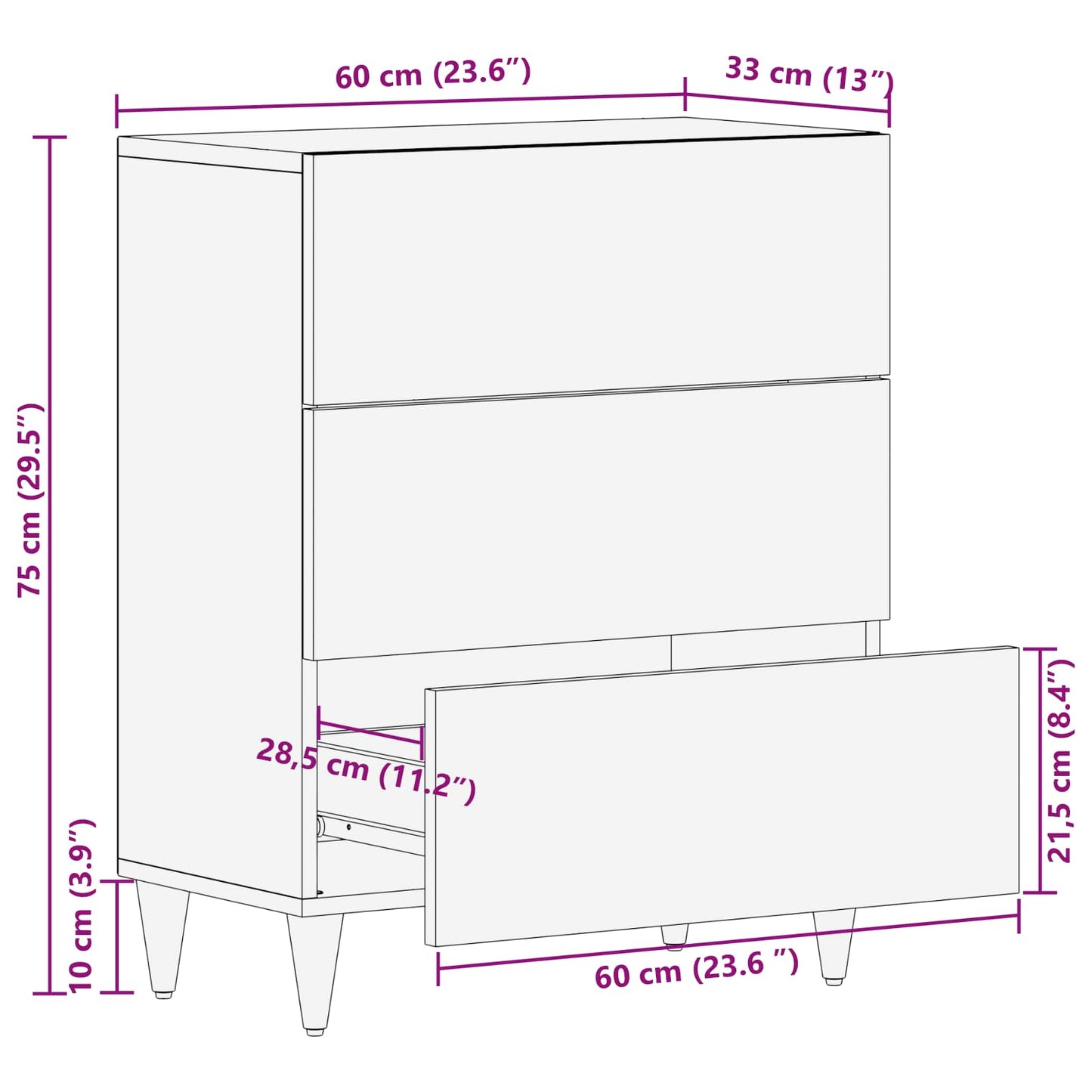 Oppbevaringsskap Flerfarget 60 x 33,5 x 75 cm Massiv mango tre