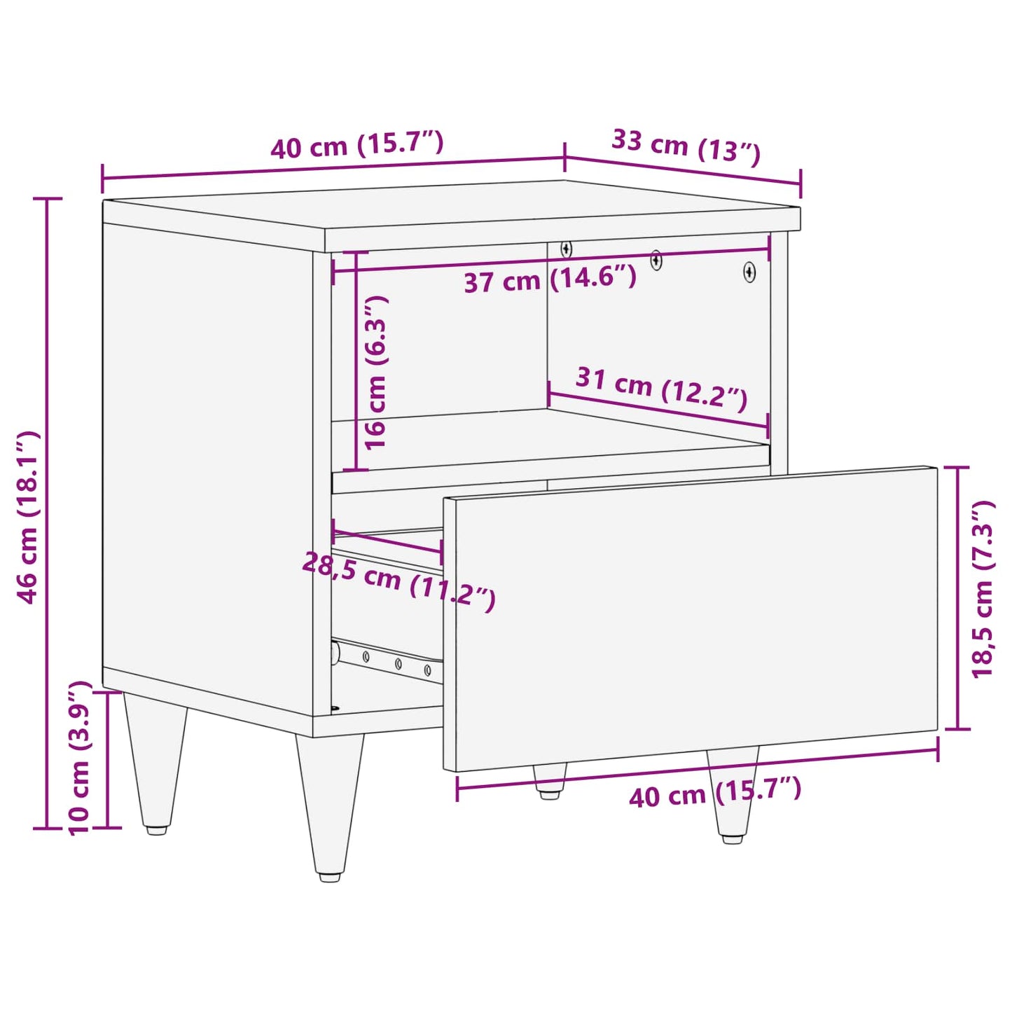 Nattbord med skuff 2 pcs Brun 40 x 33 x 46 cm Massiv mango tre