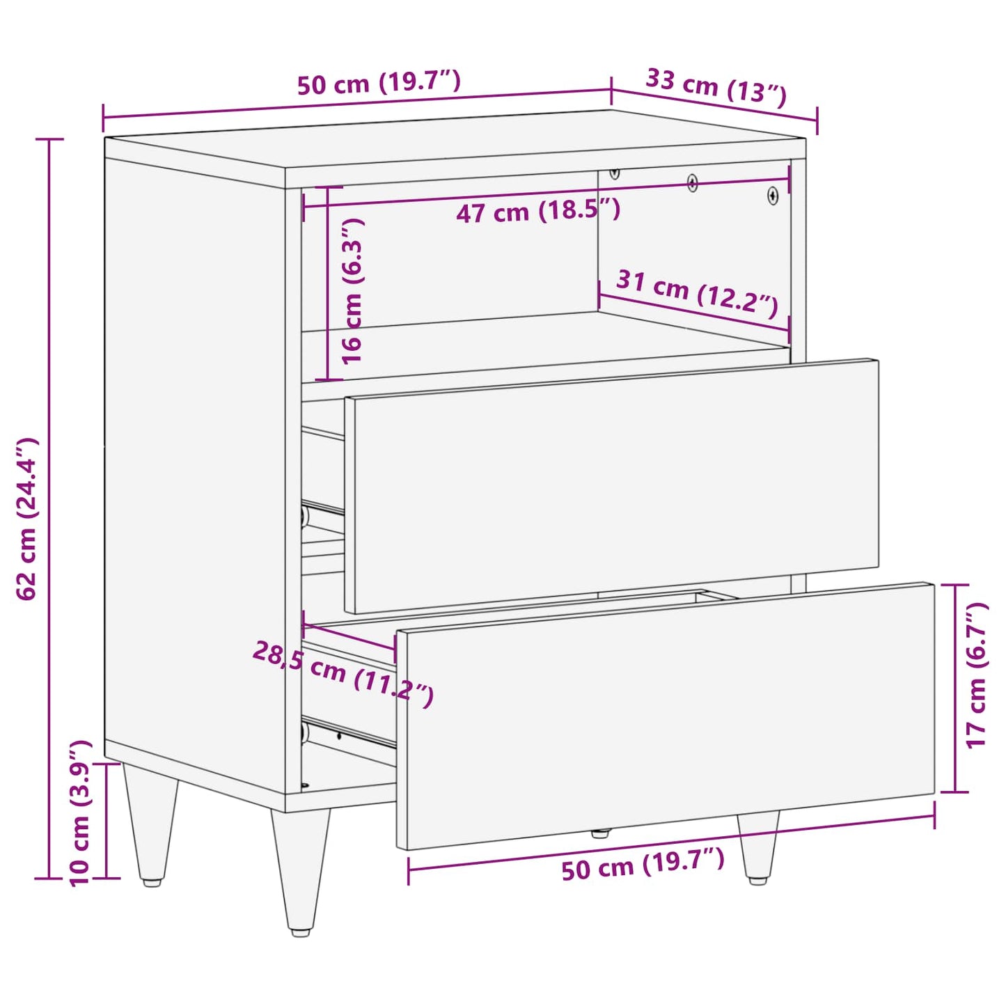 Nattbord med skuff Flerfarget 50 x 33 x 60 cm Massiv mango tre