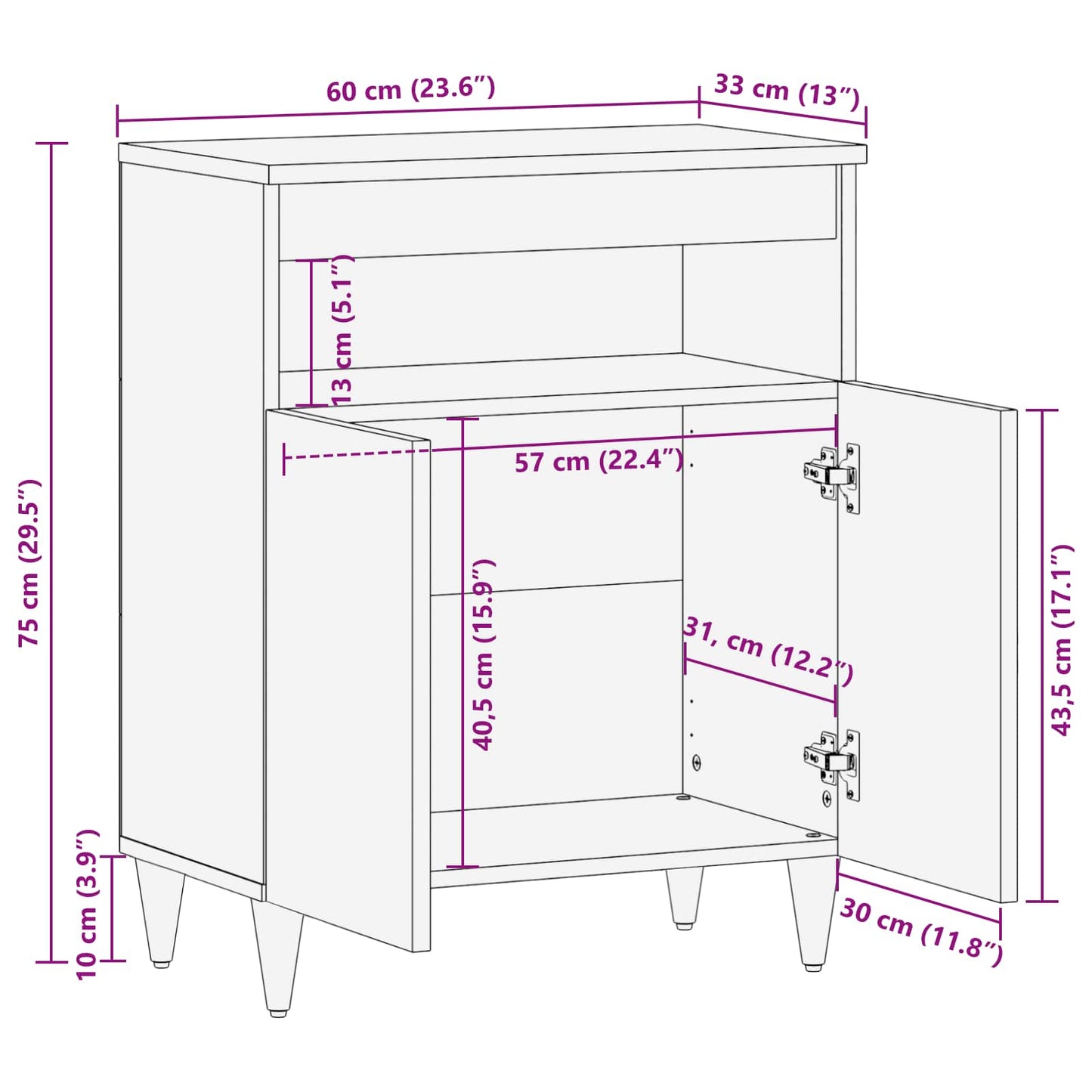 Oppbevaringsskap Flerfarget 60 x 33,5 x 75 cm Massiv mango tre