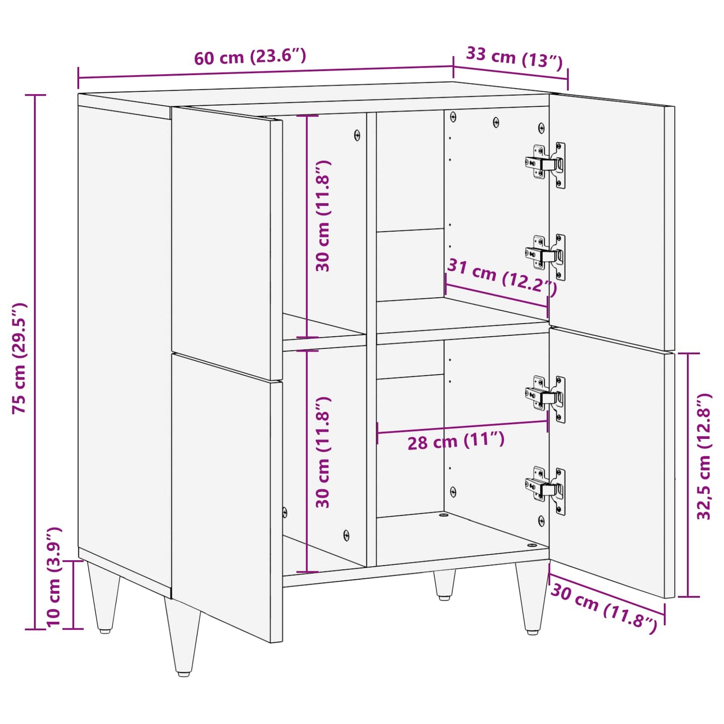 Oppbevaringsskap Flerfarget 60 x 33,5 x 75 cm Massiv mango tre