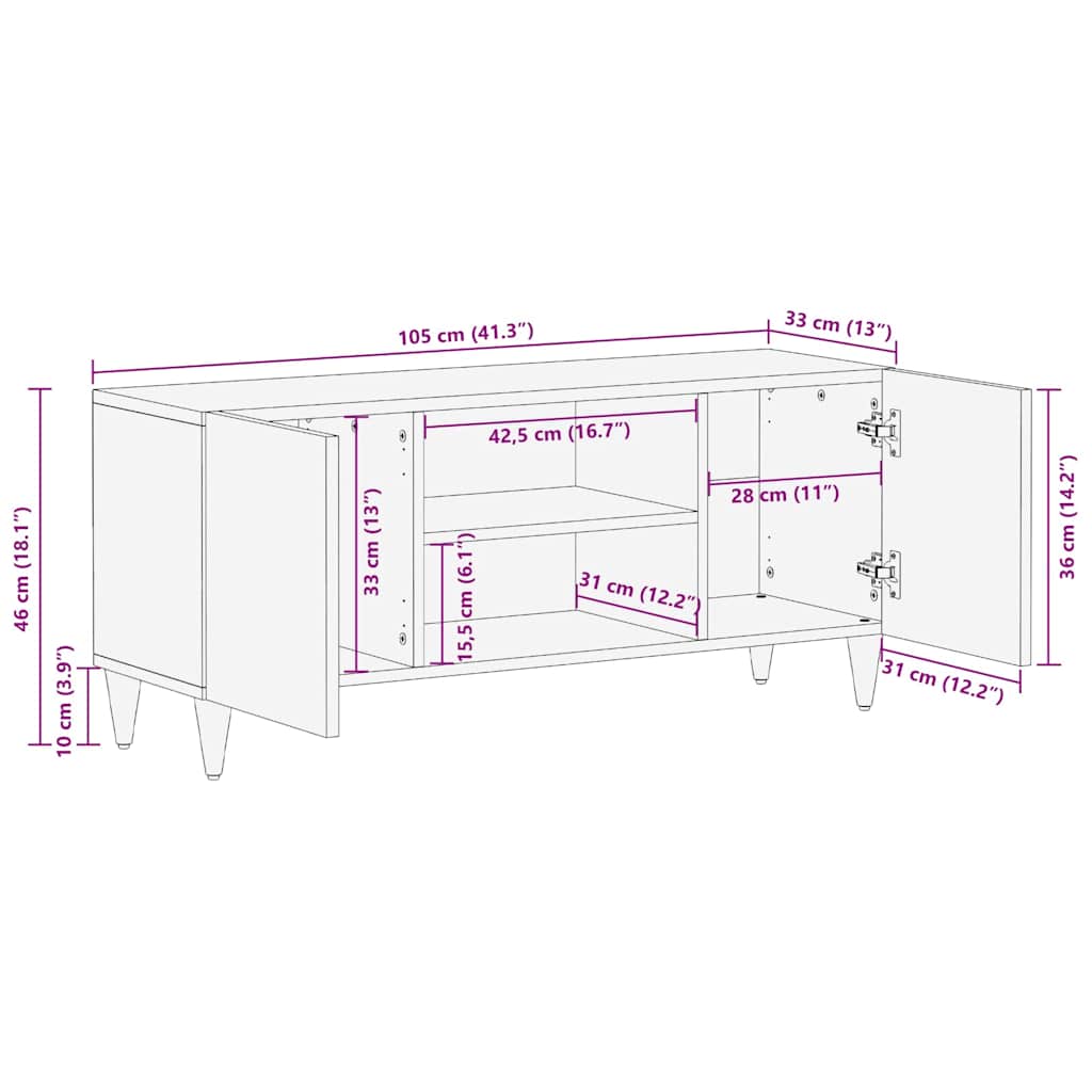 TV-skap med dør Honning brun 105 x 33 x 46 cm Massiv mango tre
