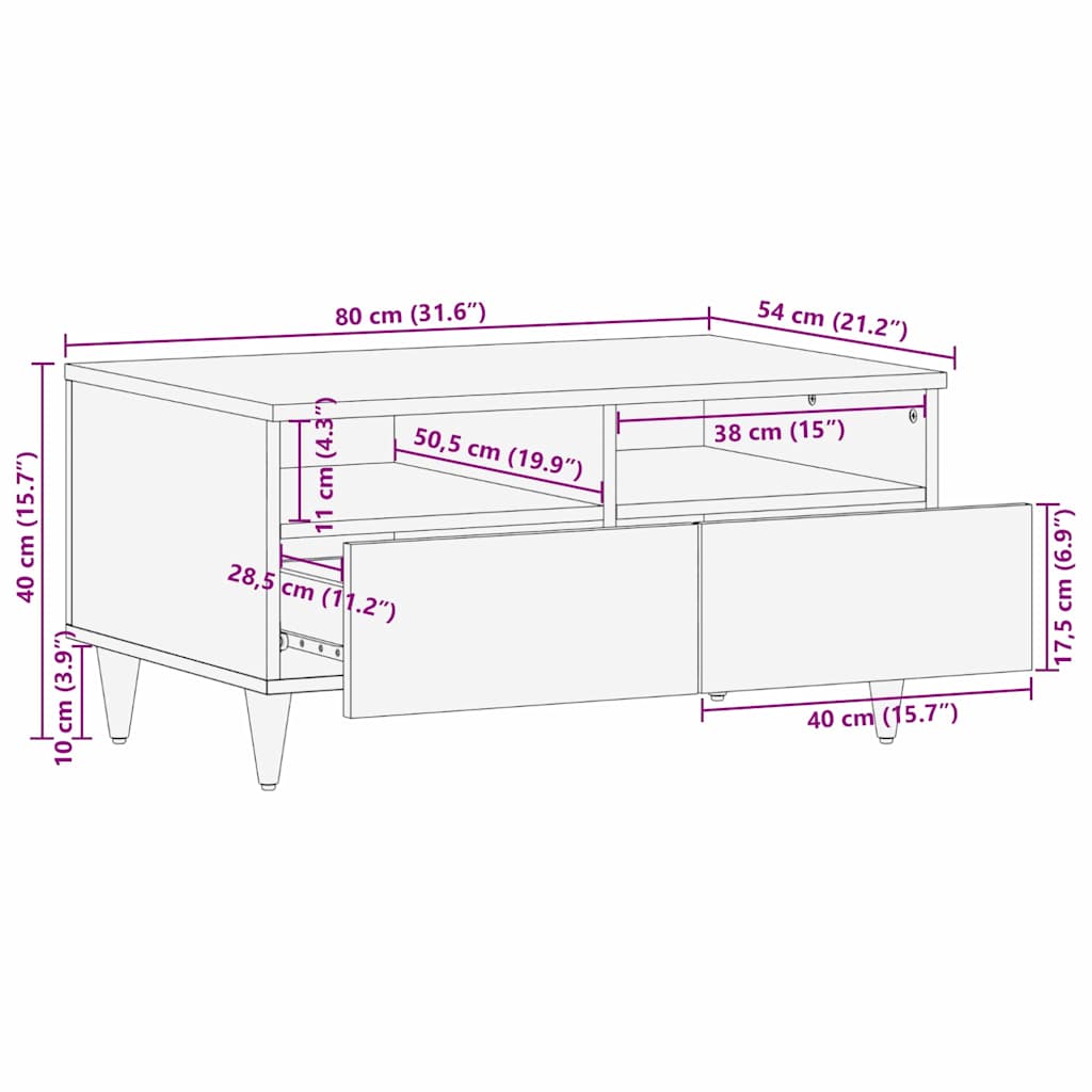 Kaffebord Honning brun 80 x 54 x 40 cm Massiv mango tre