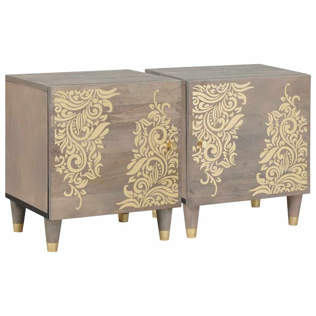 Nattbord med dør 2 pcs Grå 40 x 33 x 46 cm Massiv mango tre