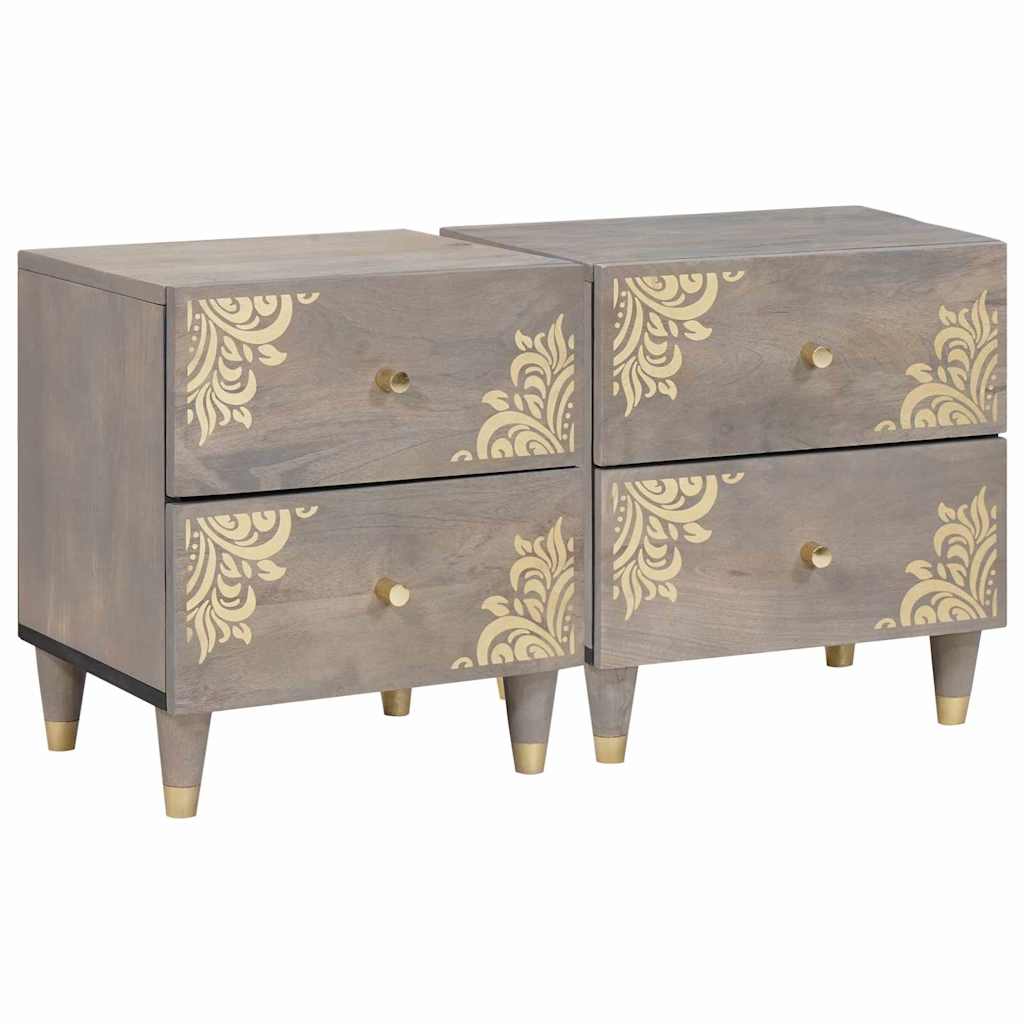 Nattbordskap 2 pcs Grå 40 x 33 x 46 cm Massiv mango tre