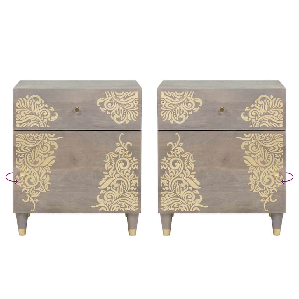 Nattbord med dør med skuff Grå 50 x 33 x 60 cm Massiv mango tre