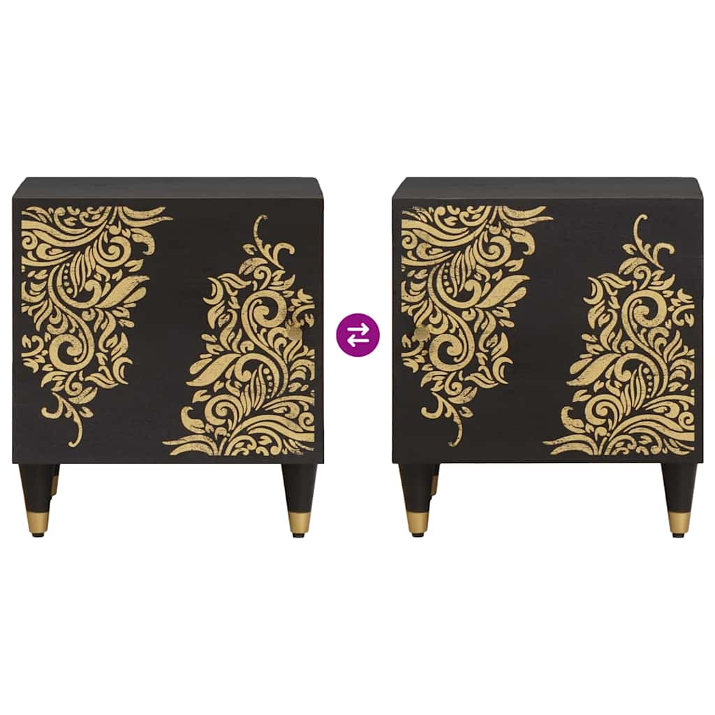 Nattbord med dør Svart 40 x 33 x 46 cm Massiv mango tre