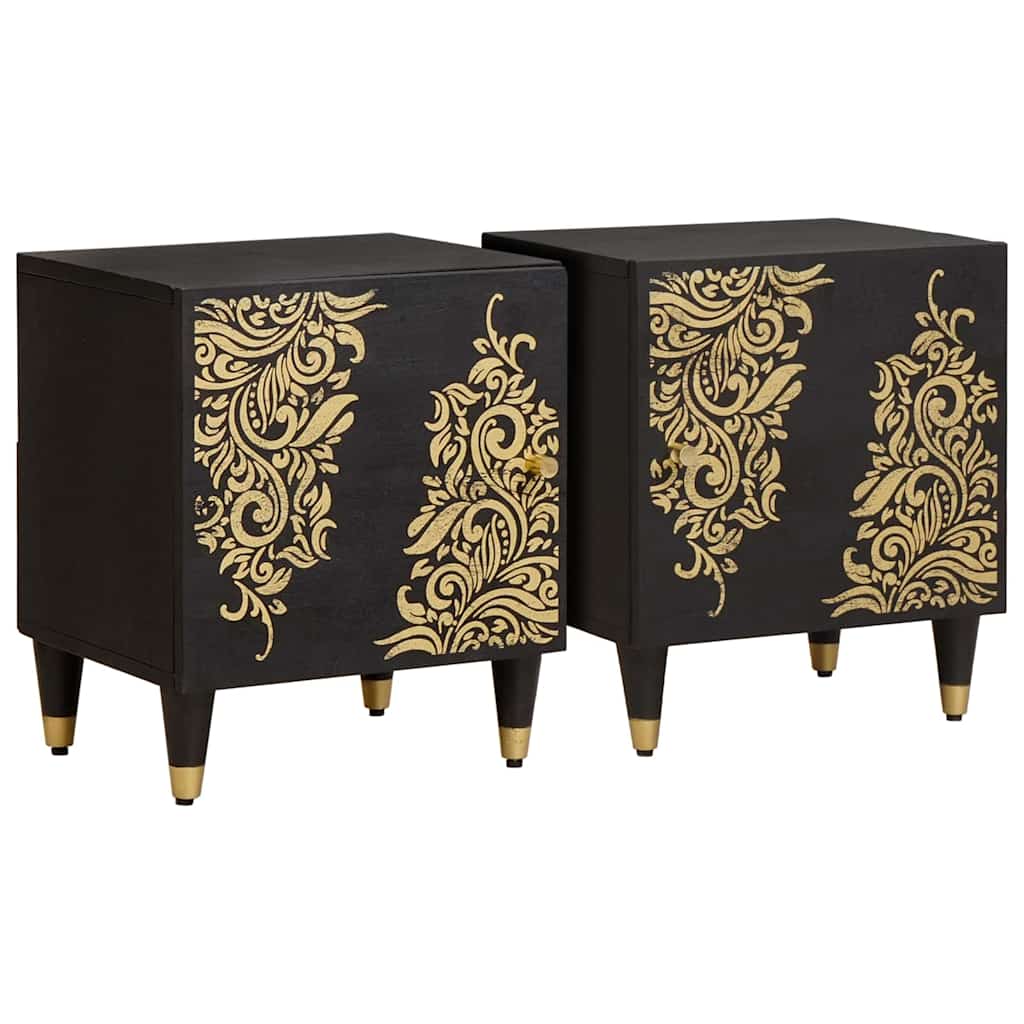 Nattbord med dør 2 pcs Svart 40 x 33 x 46 cm Massiv mango tre