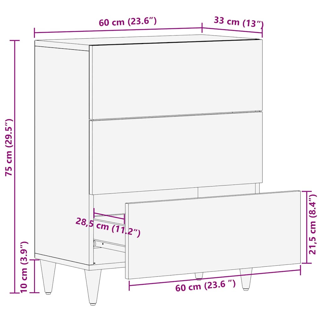 Serviesskap Svart 60 x 33 x 75 cm Massiv mango tre