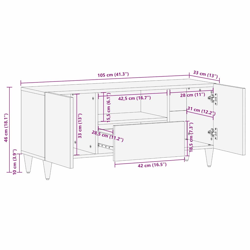 TV-skap med skuff Svart 105 x 33 x 46 cm Massiv mango tre