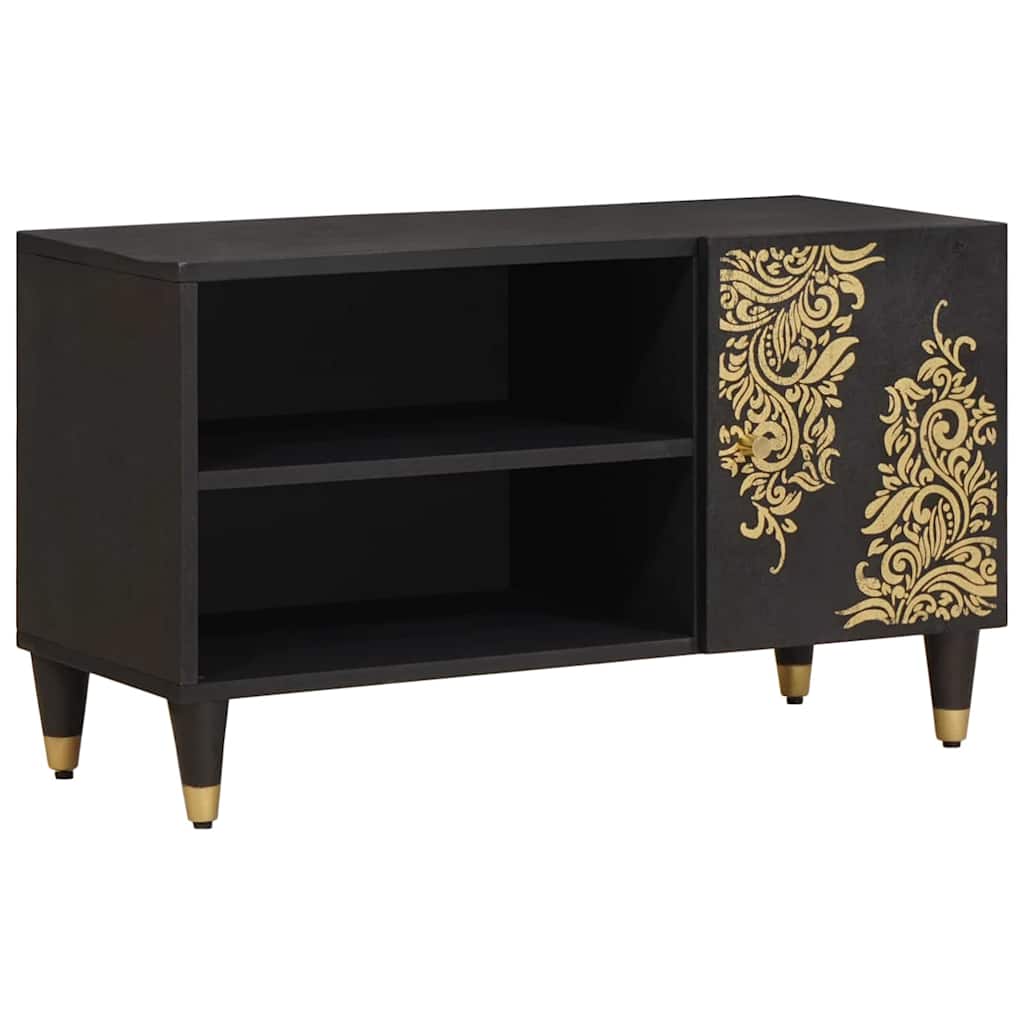 TV-skap med hylle Svart 80 x 33 x 46 cm Massiv mango tre