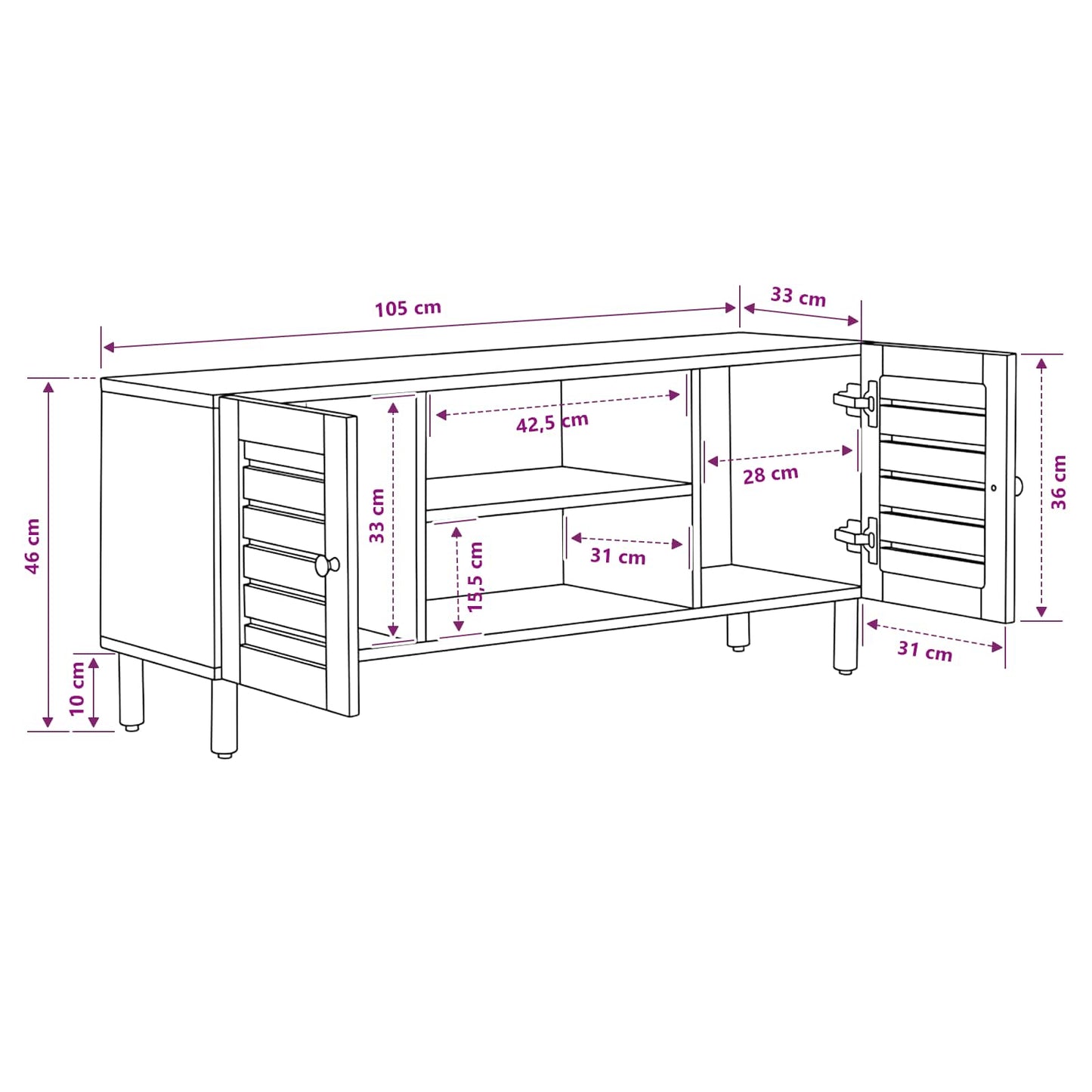 Oppbevaringsskap Naturlig 105 x 33 x 46 cm Massiv mango tre