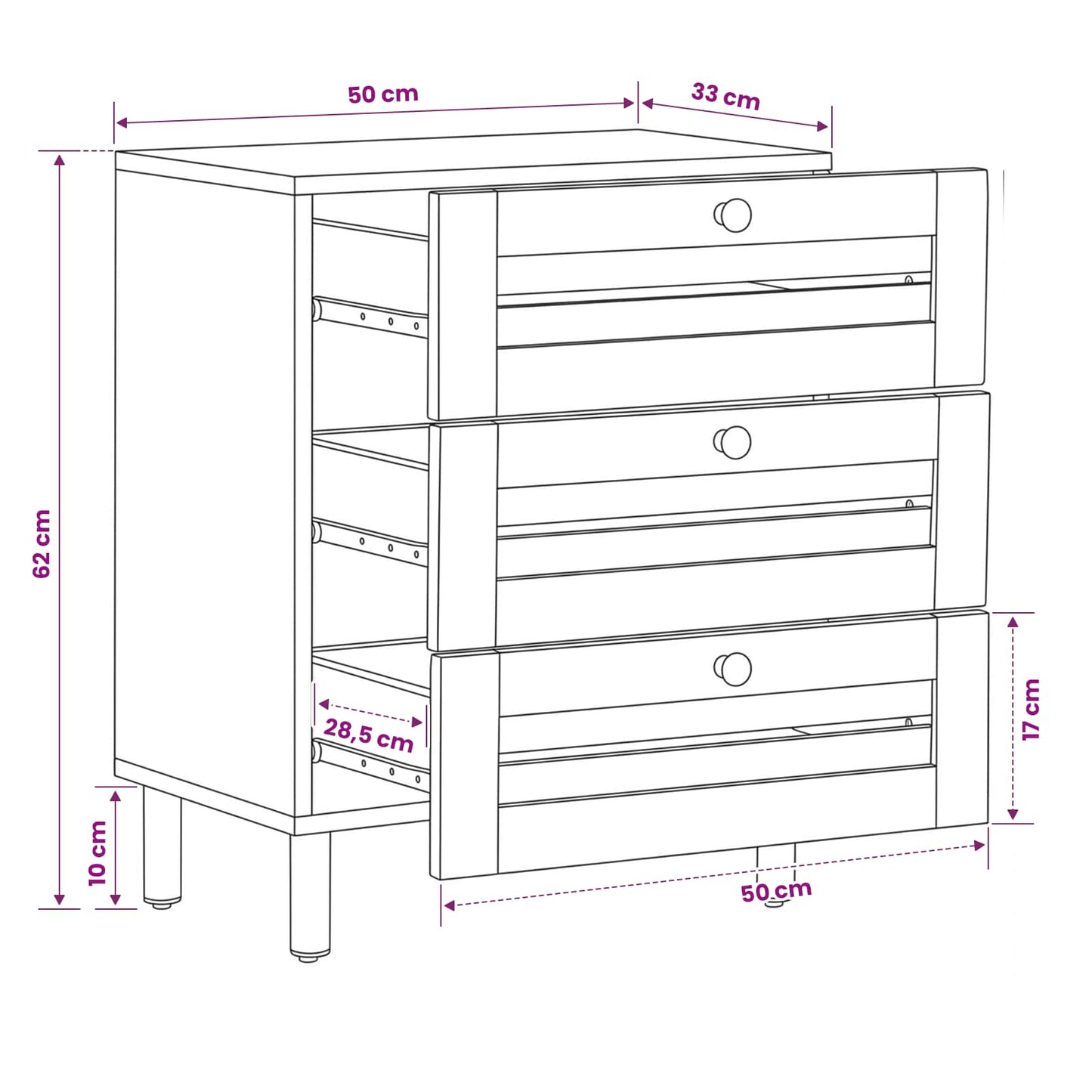 Nattbord Naturlig 50 x 33 x 62 cm Massiv mango tre
