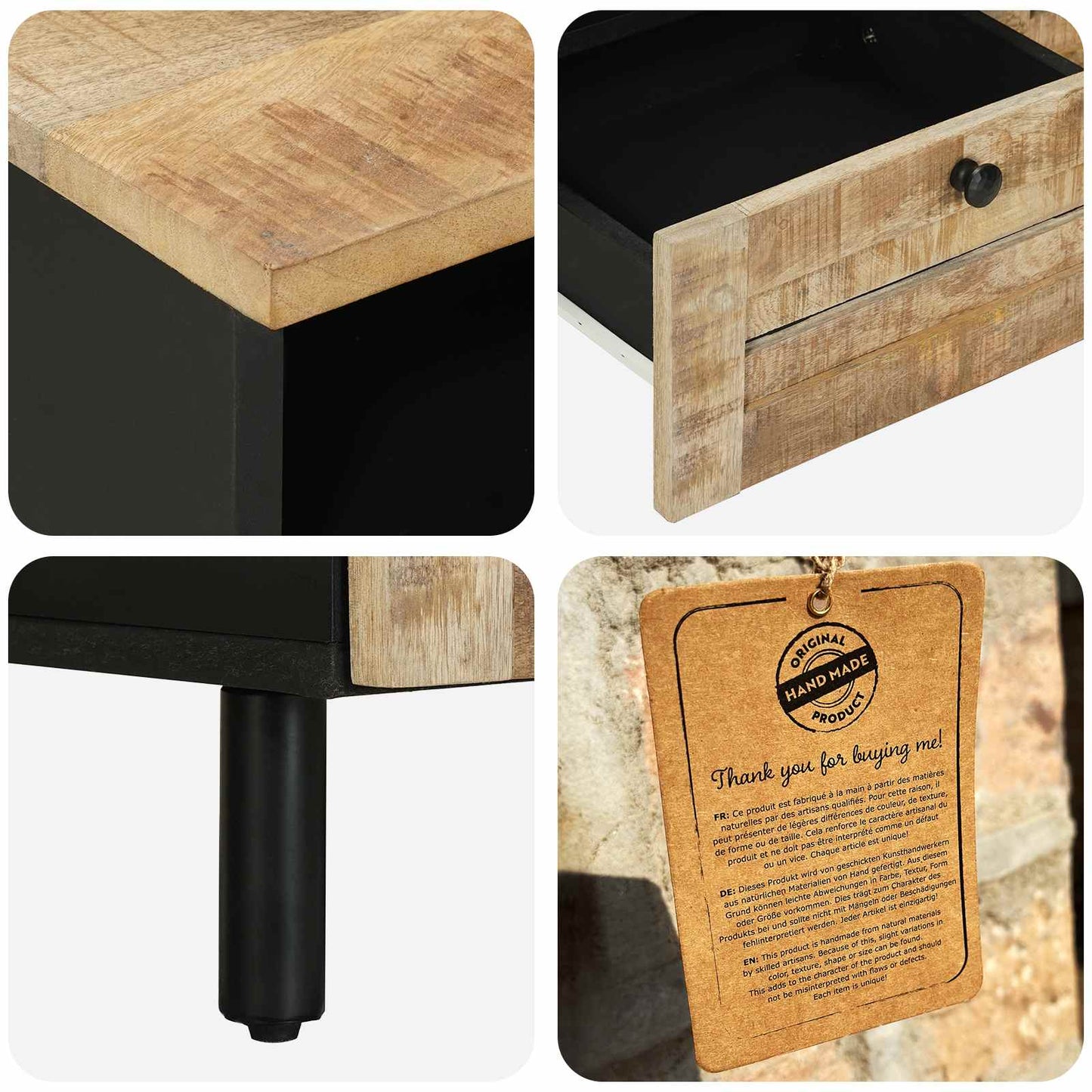 Kaffebord Brun og svart 80 x 54 x 40 cm Massiv mango tre
