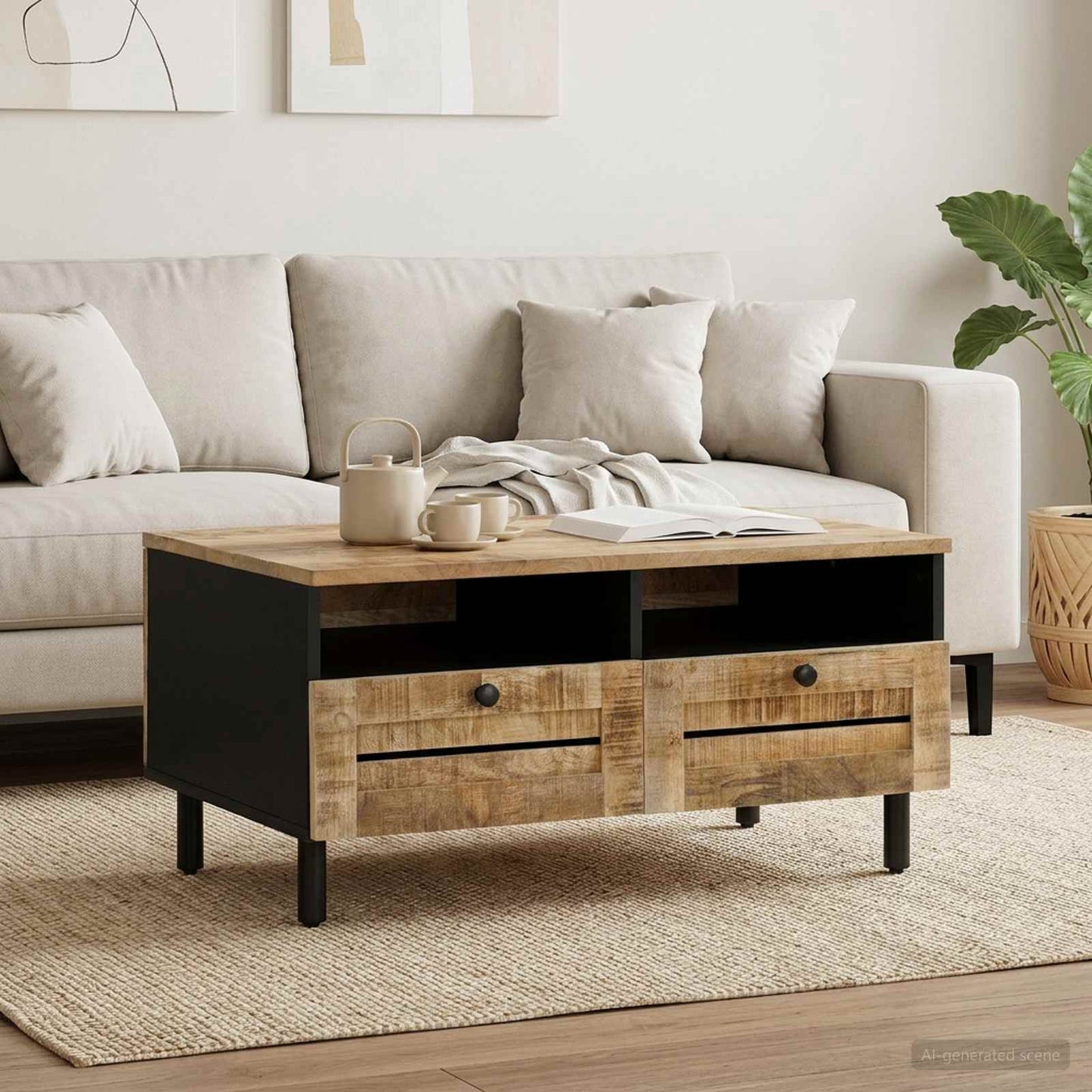 Kaffebord Brun og svart 80 x 54 x 40 cm Massiv mango tre