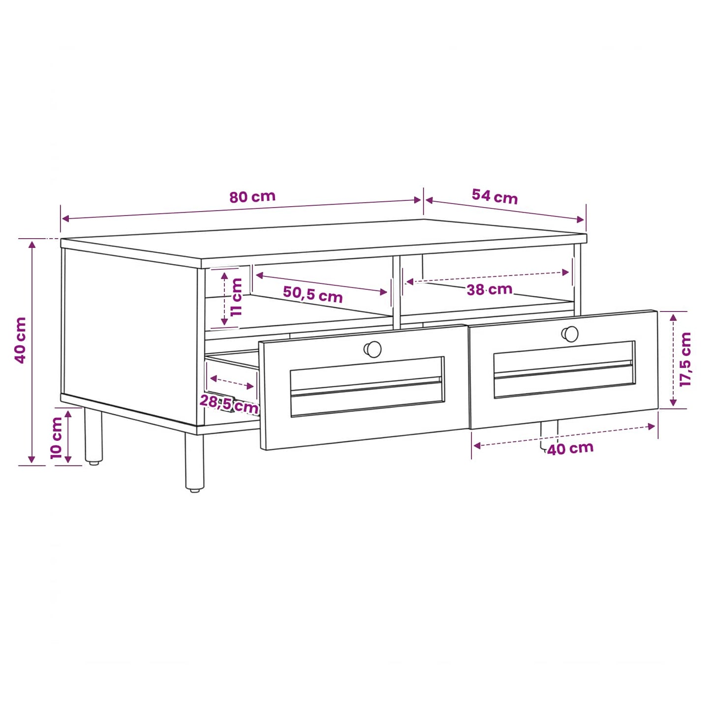 Kaffebord Brun og svart 80 x 54 x 40 cm Massiv mango tre