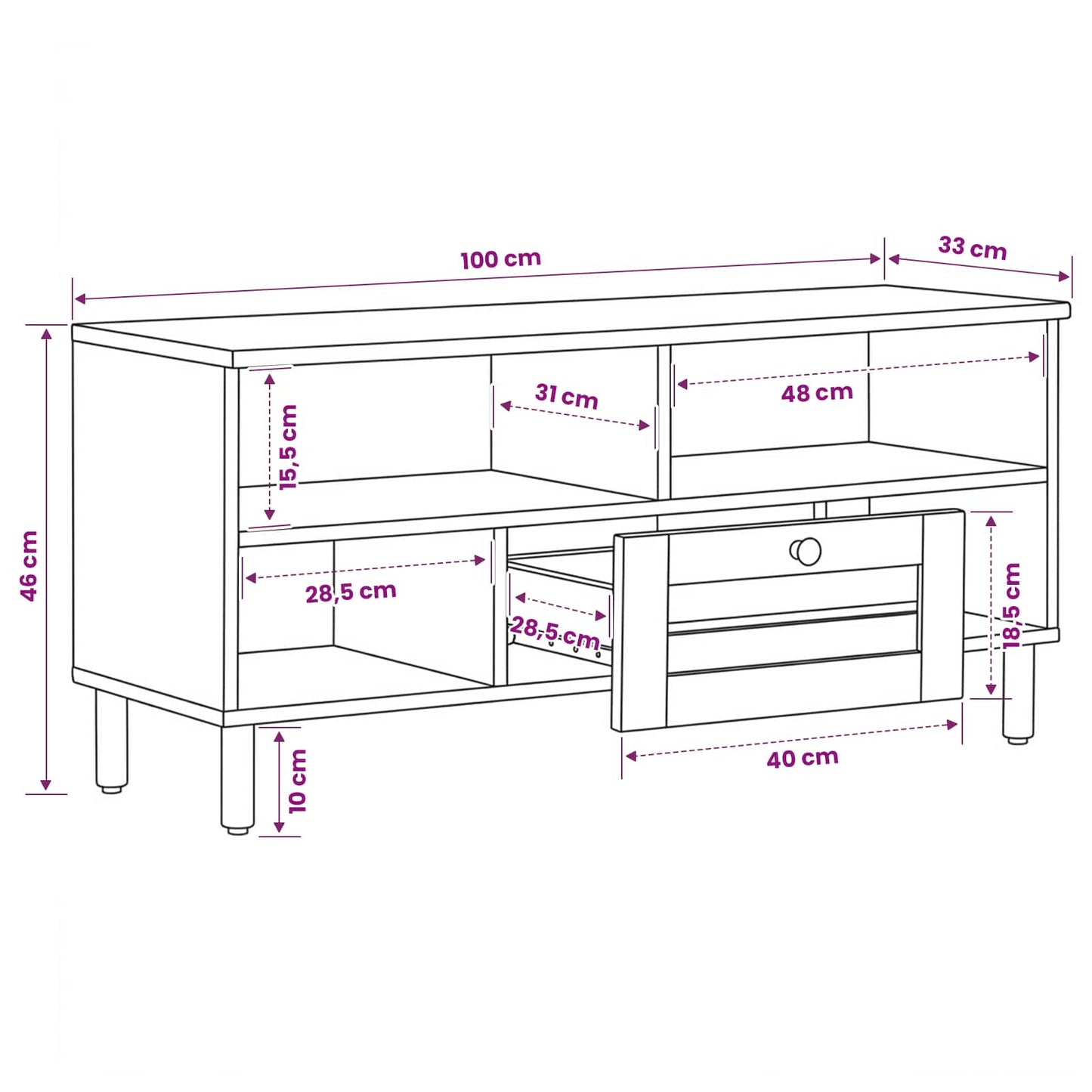 Oppbevaringsskap Naturlig 100 x 33 x 46 cm Massiv mango tre