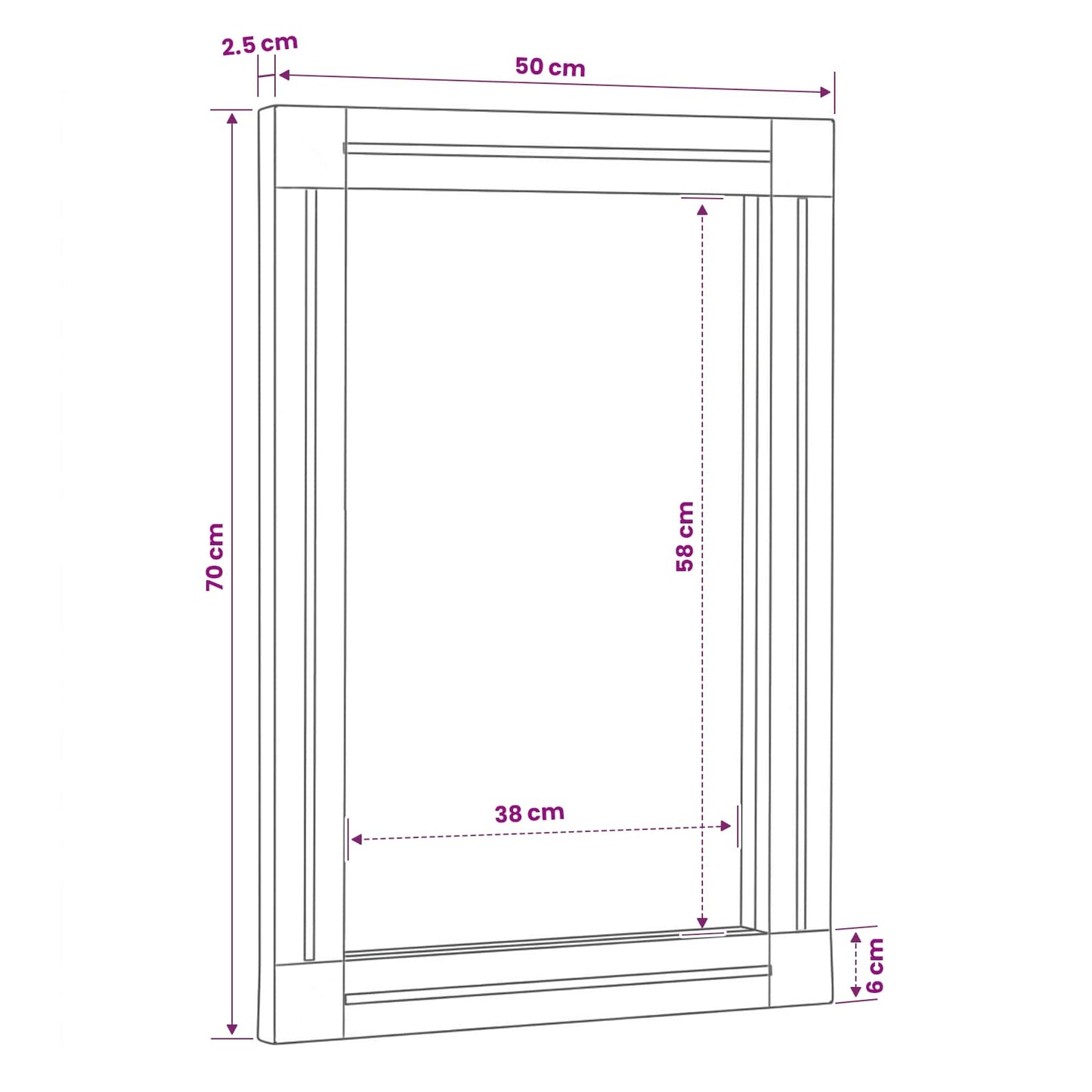 Speil Veggmontert med speil Brun og svart 70 x 50 x 3 cm Glass