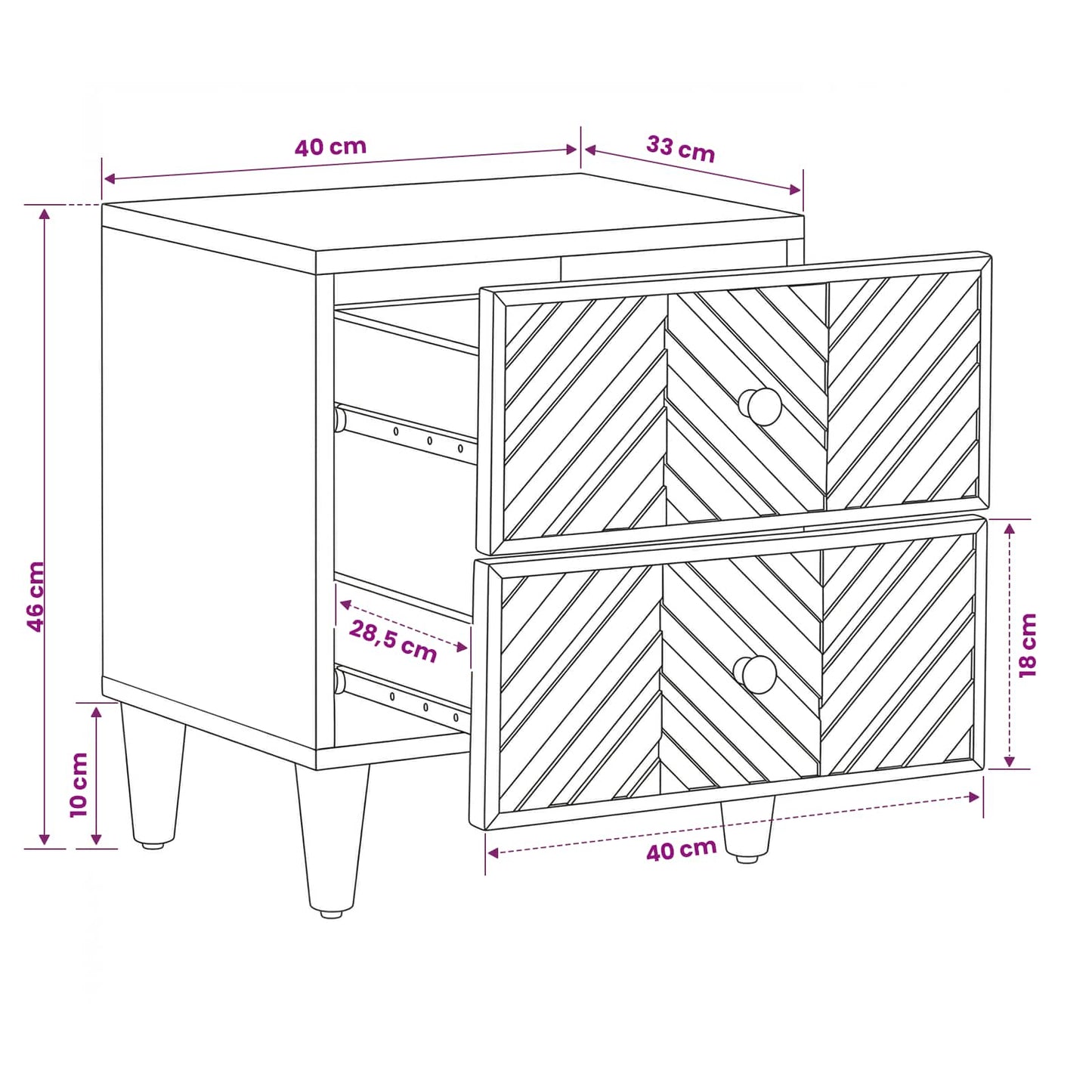 Nattbord 2 pcs Brun 40 x 33,5 x 46 cm Massiv mango tre