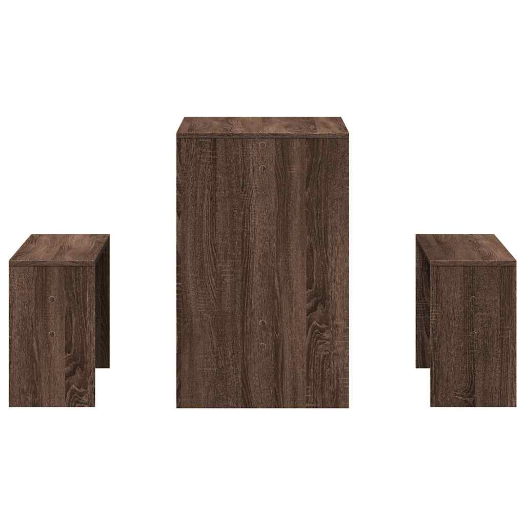 Sett med spisebord og benker 3 deler brun eik konstruert tre