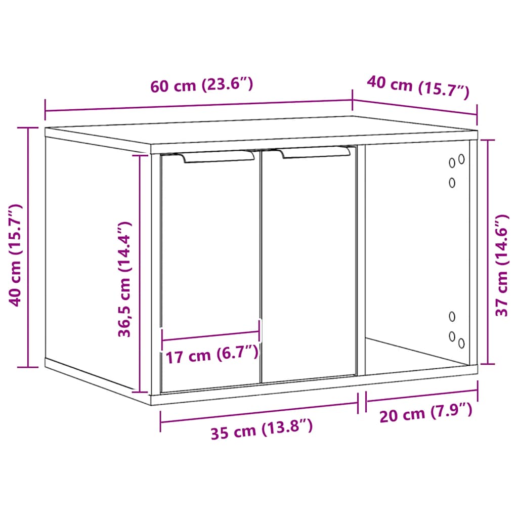 Skap til kattetoalett sonoma eik 60x40x40 cm konstruert tre vidaXL