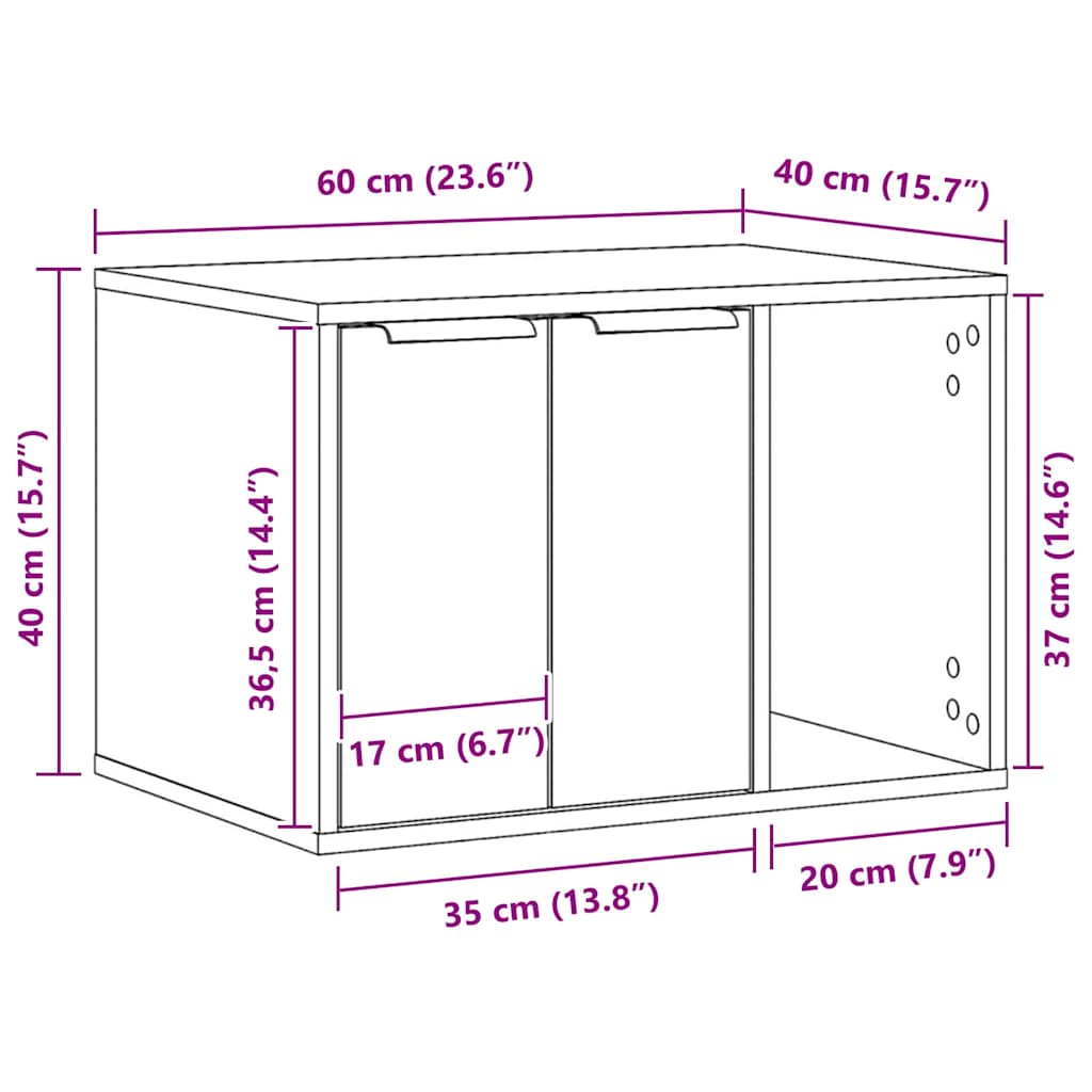 Skap til kattetoalett gammelt tre 60x40x40 cm konstruert tre vidaXL
