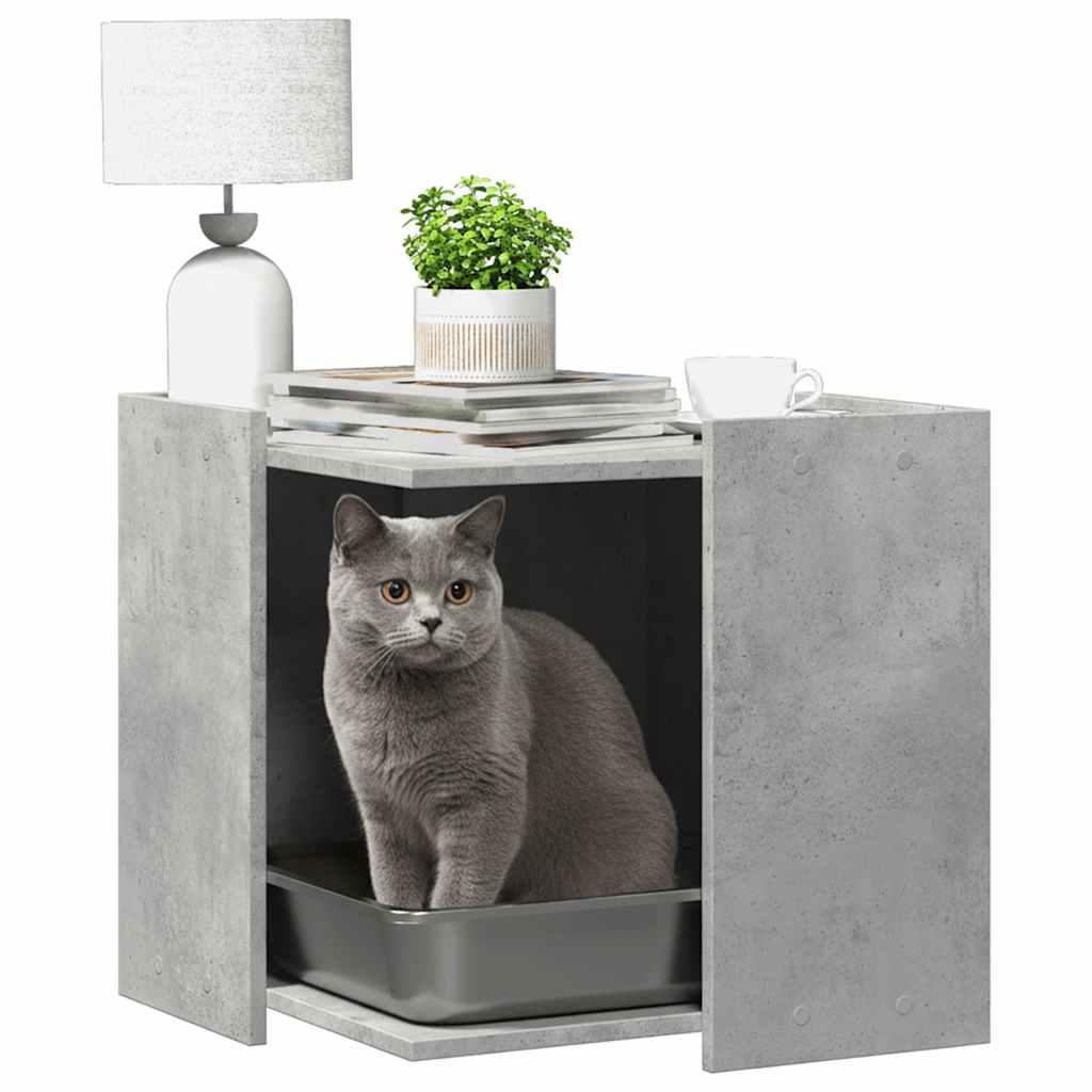 Skap til kattetoalett betonggrå 53x53x51 cm konstruert tre
