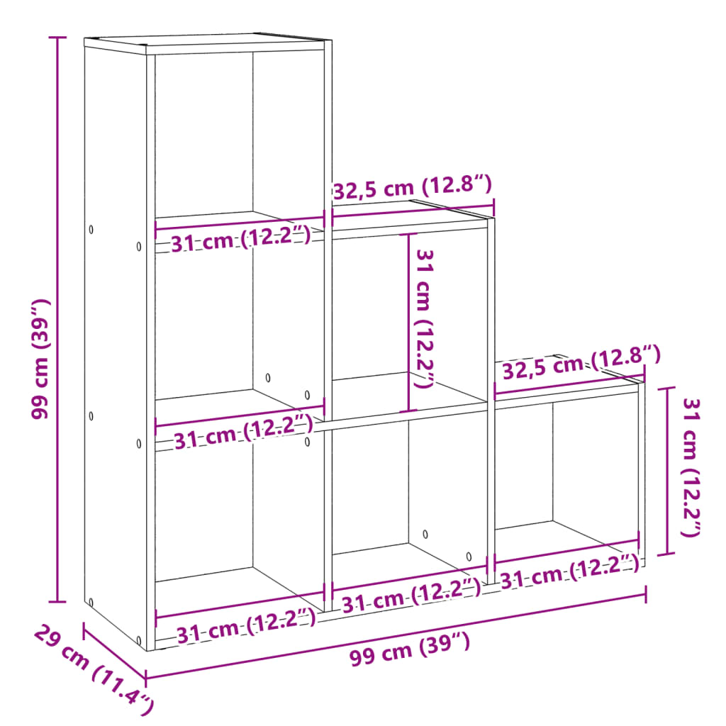 Romdeler bokhylle 3 etasjer svart 99x29x99 cm konstruert tre