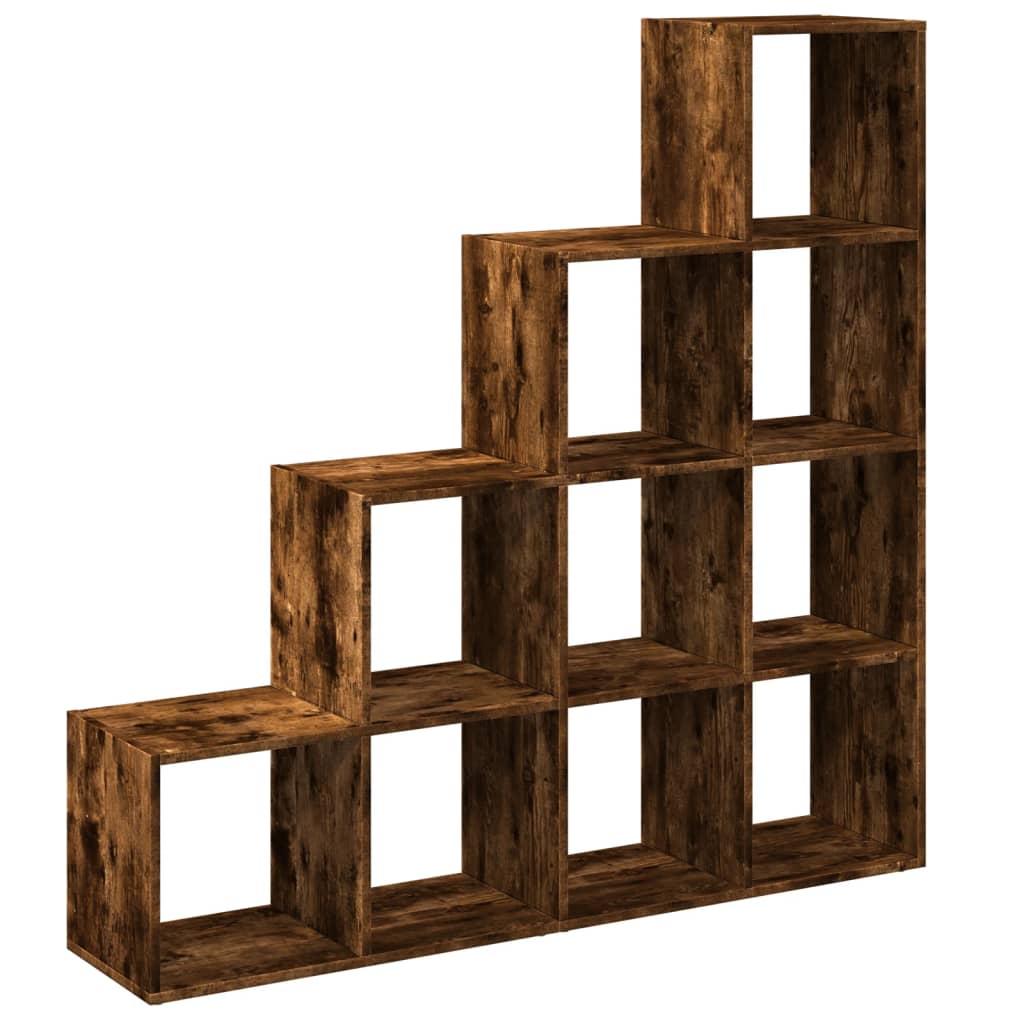 Bokhylle 4 etasjer røkt eik 131,5x29x131,5 cm konstruert tre