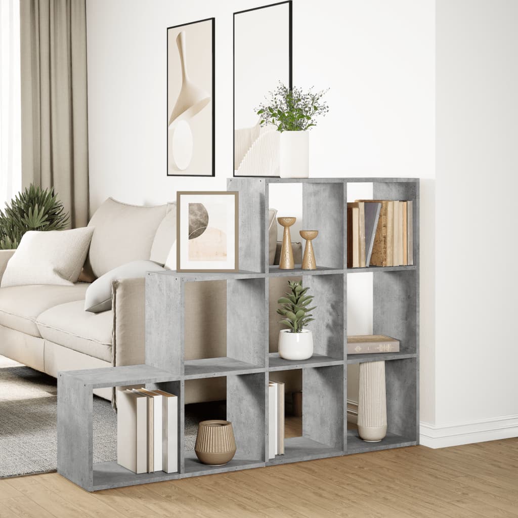 Bokhylle 3 etasjer betonggrå 137,5x29x103,5 cm konstruert tre