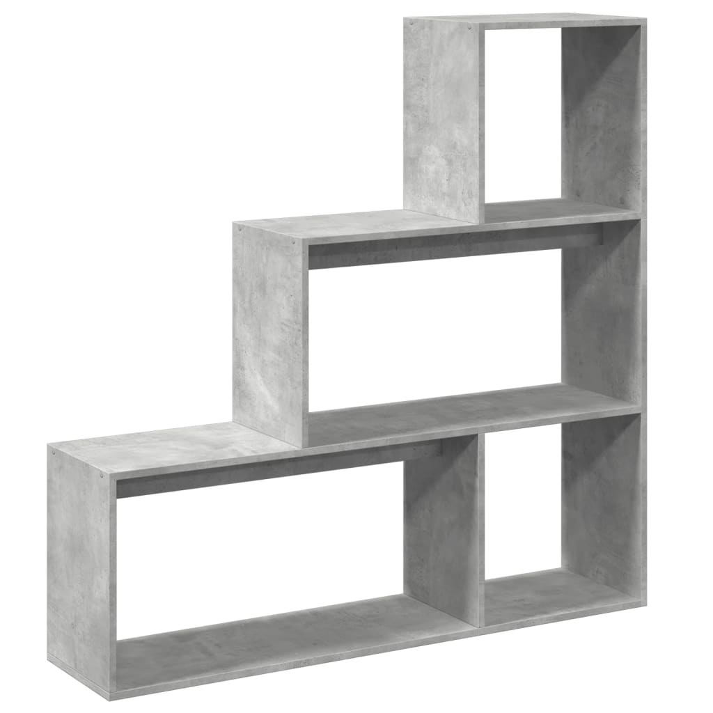 Romdeler bokhylle 3 lag betonggrå 123x29x123 cm konstruert tre