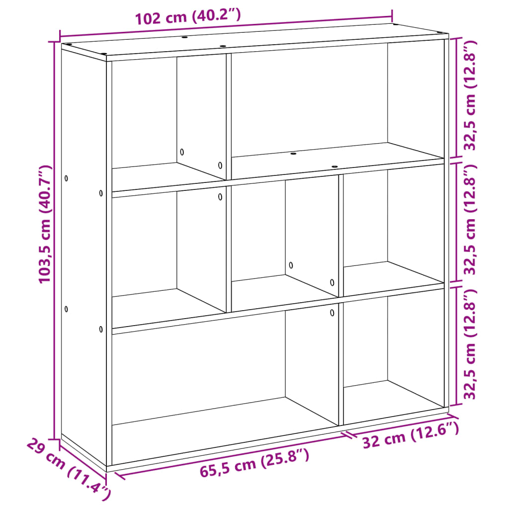 Romdeler bokhylle sonoma eik 102x29x103,5 cm konstruert tre