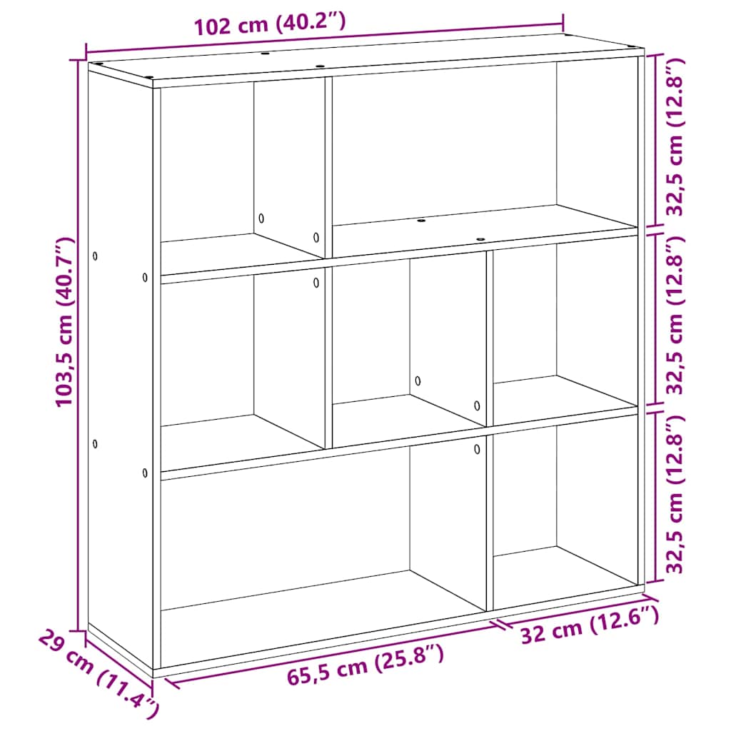 Romdeler bokhylle artisan eik 102x29x103,5 cm konstruert tre