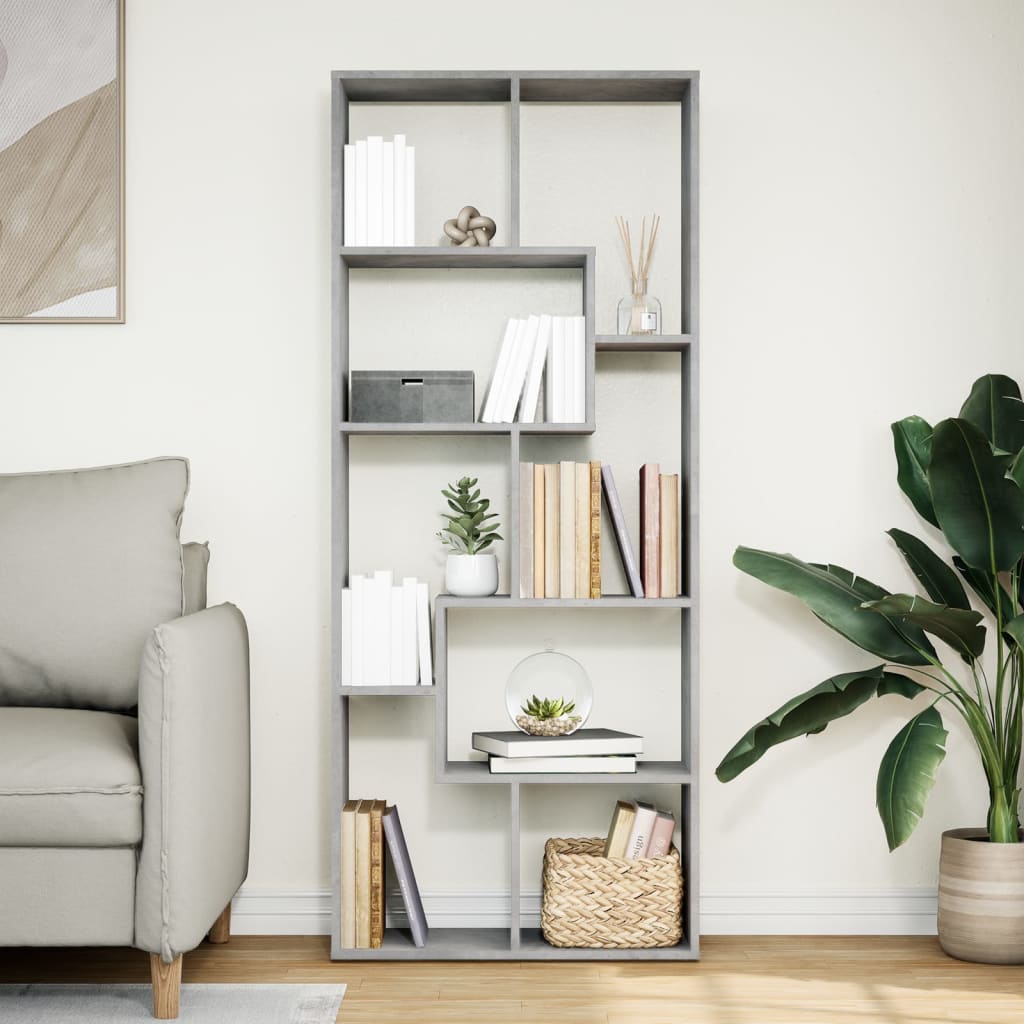 Romdeler bokhylle betonggrå 67x25x161,5 cm konstruert tre