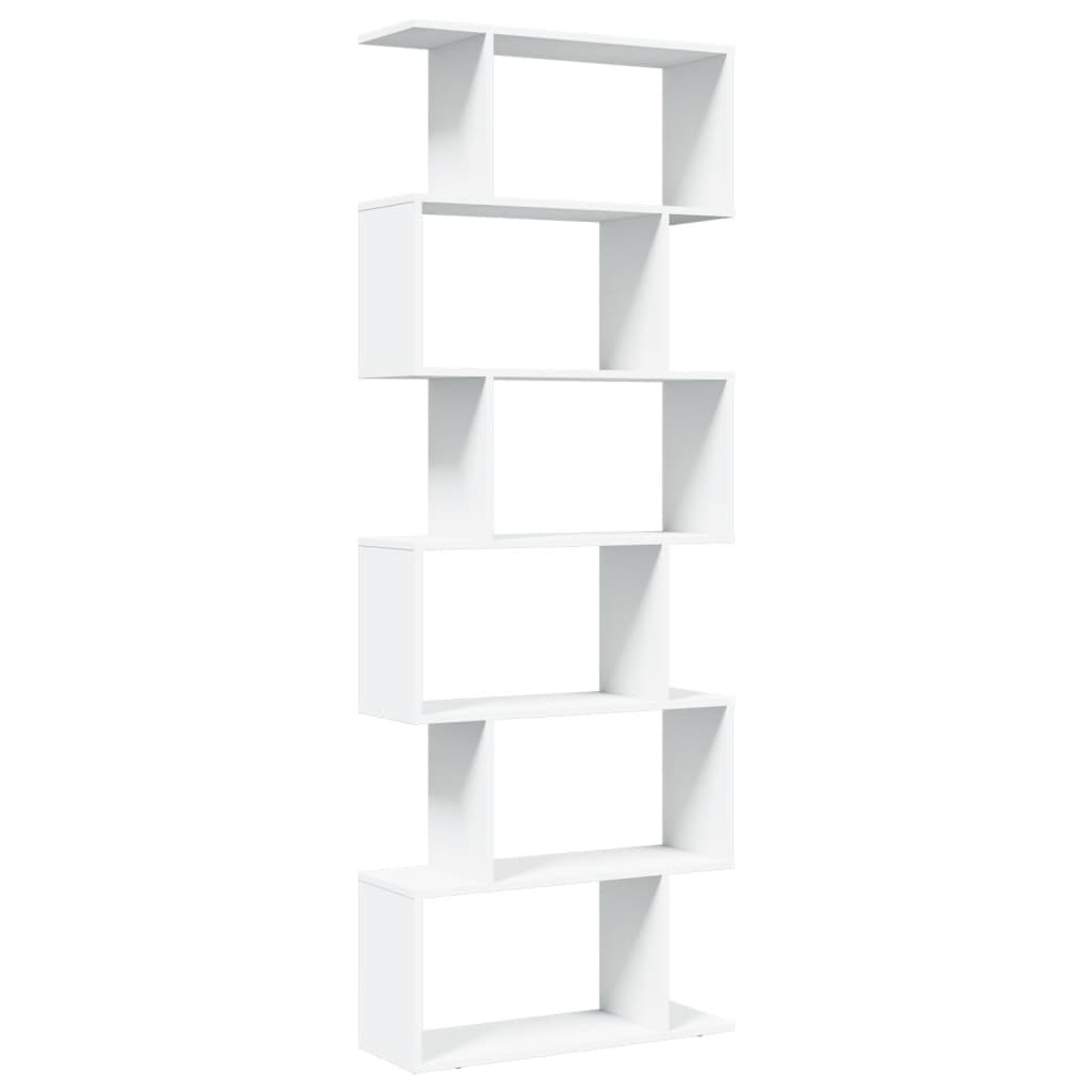 Romdeler bokhylle 6 etasjer hvit 70x24x193 cm konstruert tre