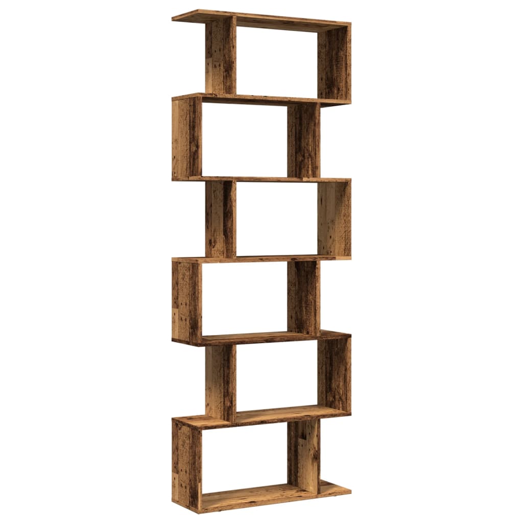 Romdeler bokhylle 6 lag gammelt tre 70x24x193 cm konstruert tre