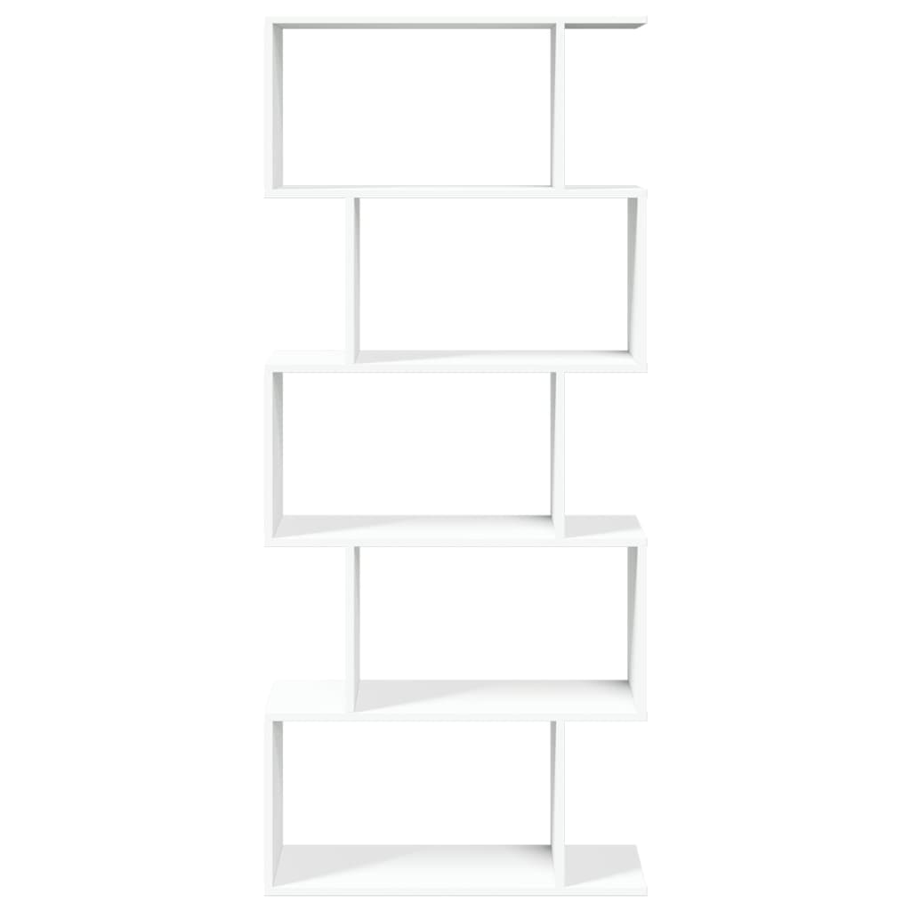 Romdeler bokhylle 5-etasjers hvit 70x24x161 cm konstruert tre
